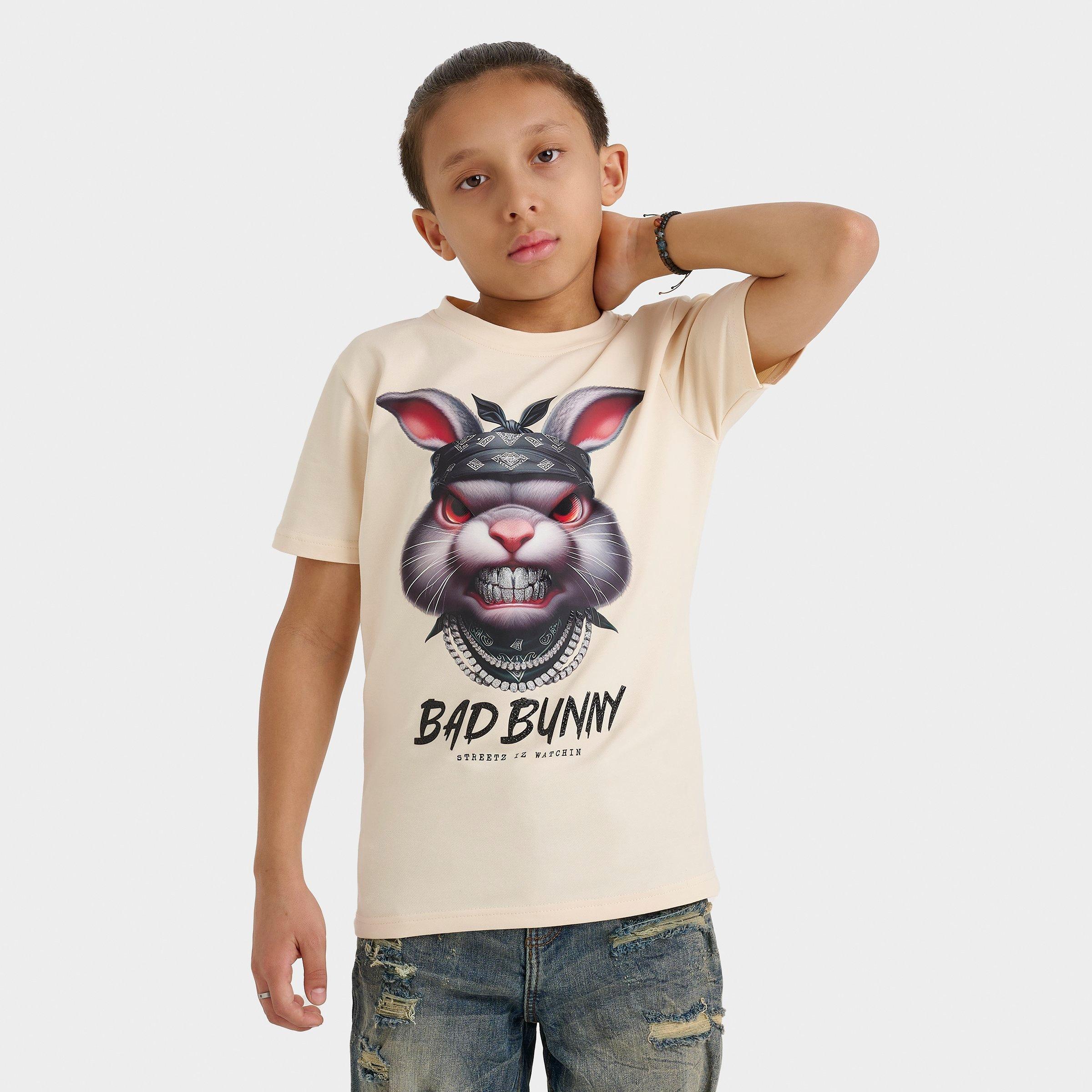 Streetz Iz Watchin Kids Bad Bunny T-Shirt in Off White Size: Small