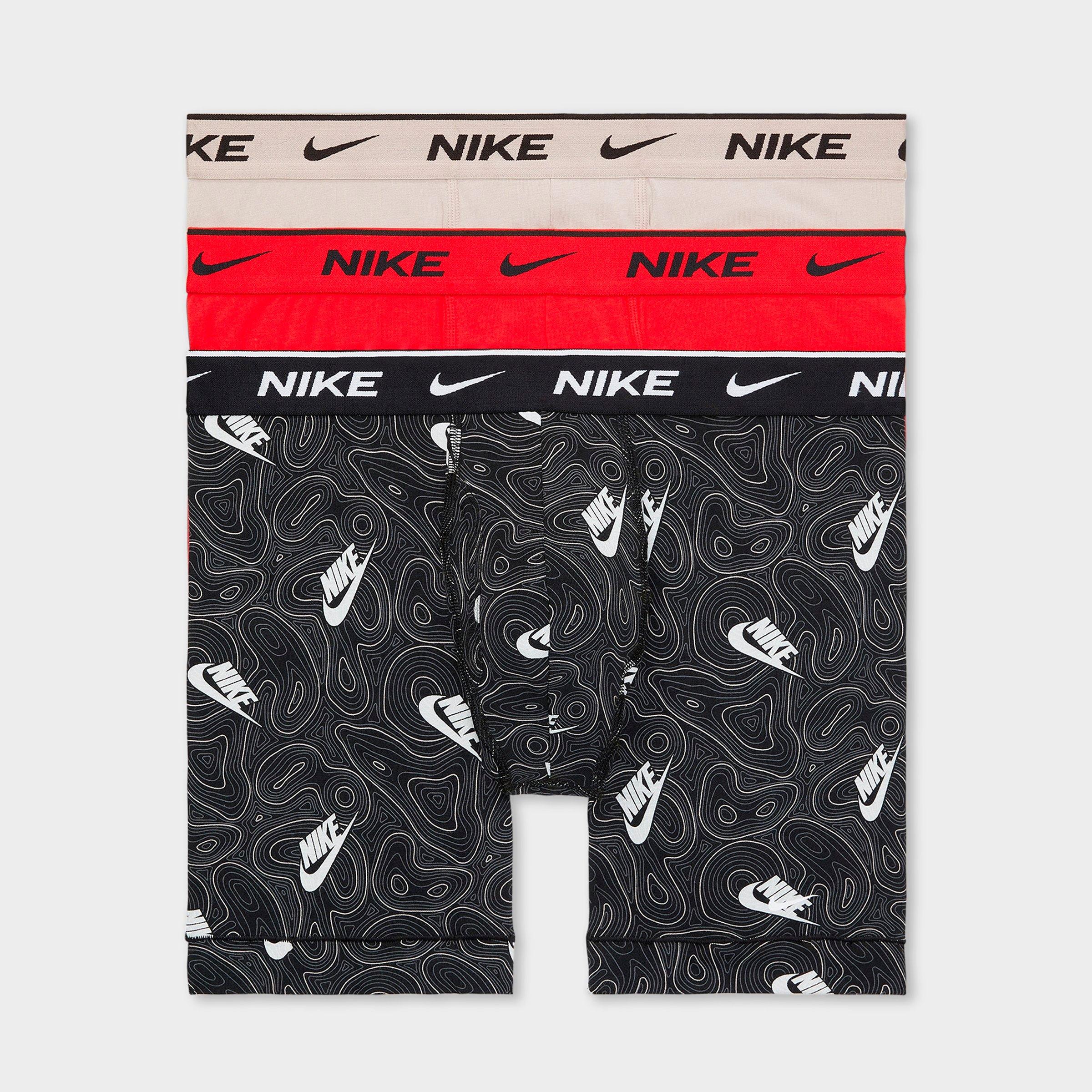Nike Men's Stretch Cotton Boxer Briefs (3-Pack) in Typograph/Black/Red Size: XL