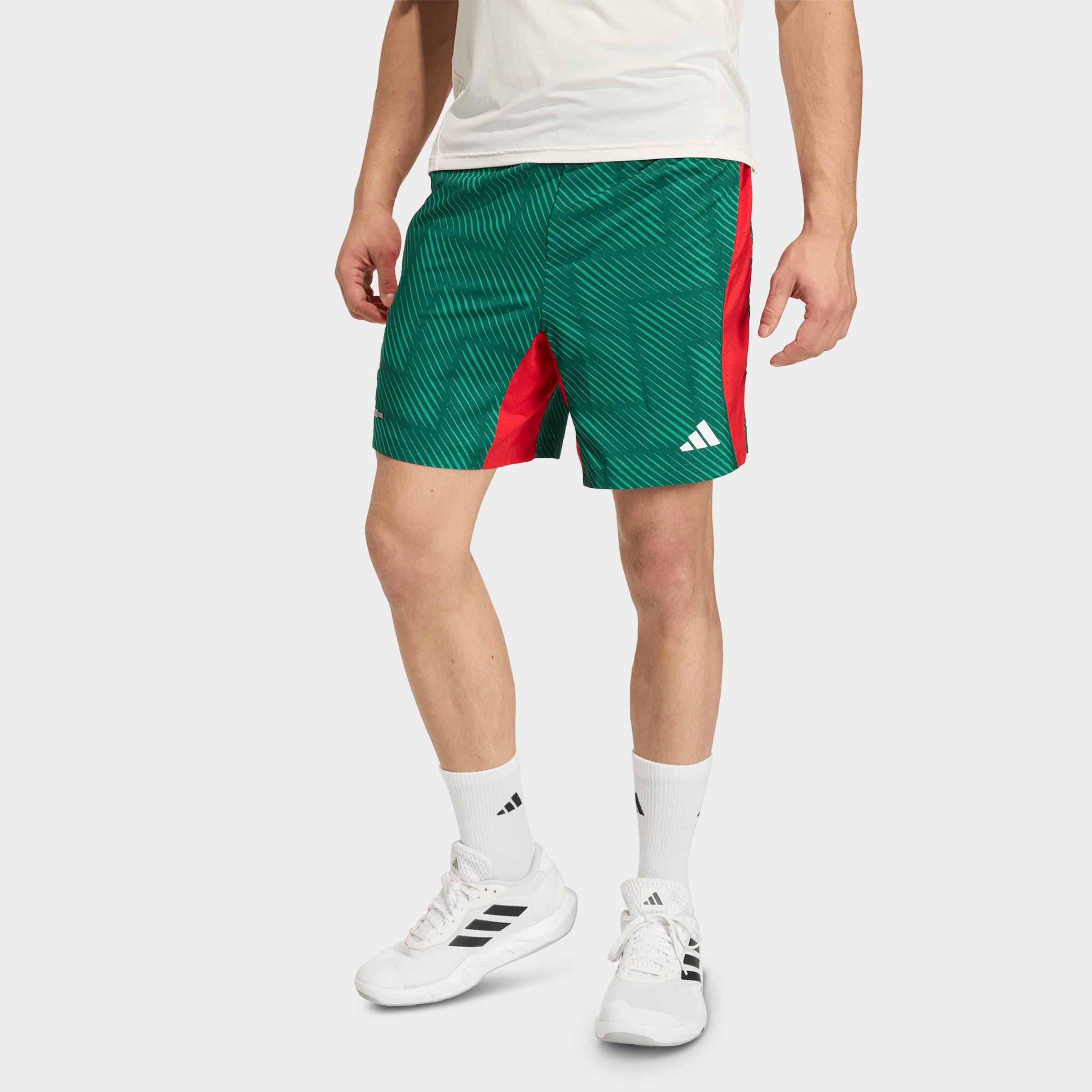 adidas Men's Tech Intensity Allover Print Training Shorts in Team Dark Green/Better Scarlet/Black Size: S 5