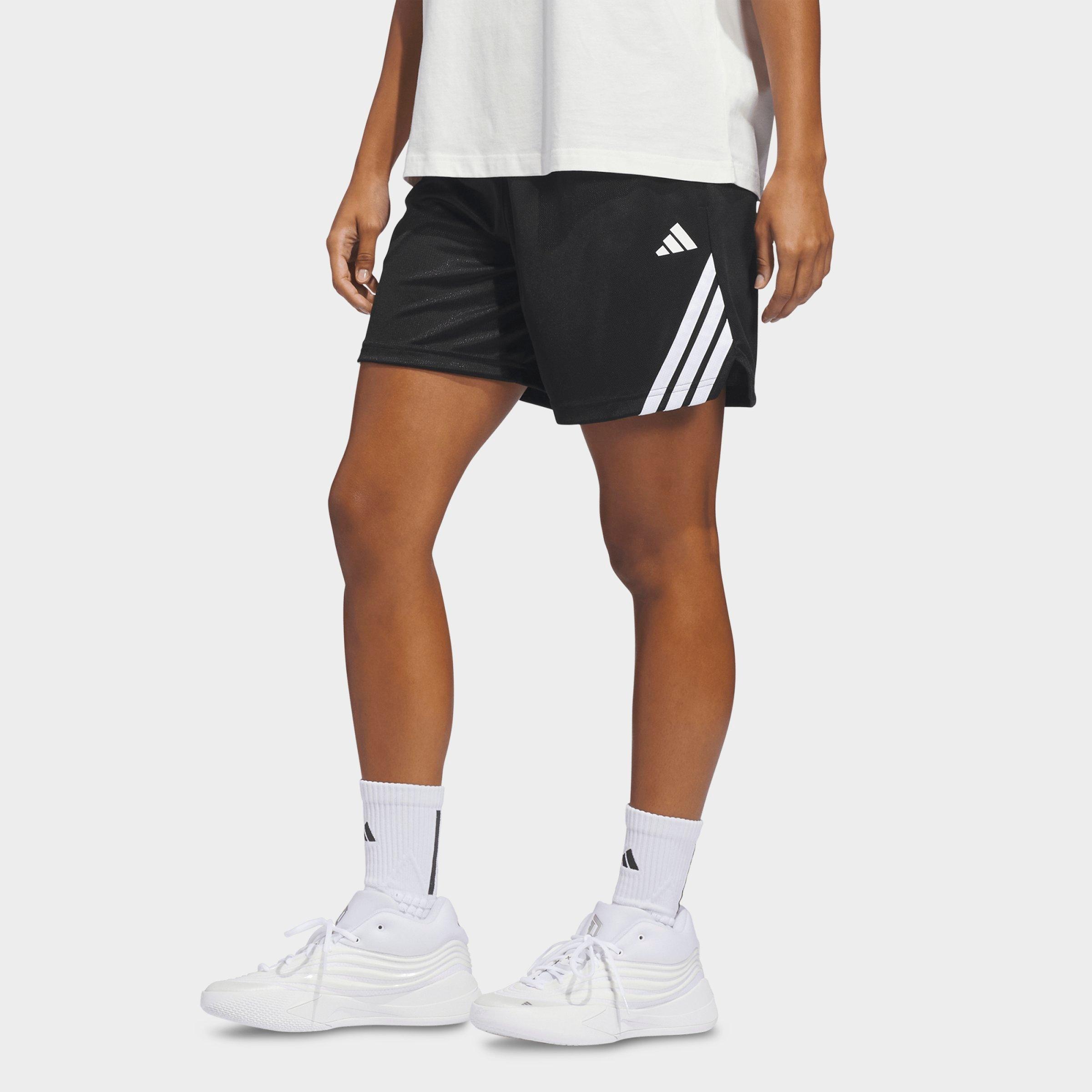 adidas Womens 3-Stripes Basketball Shorts in Black/White Size: 2XL