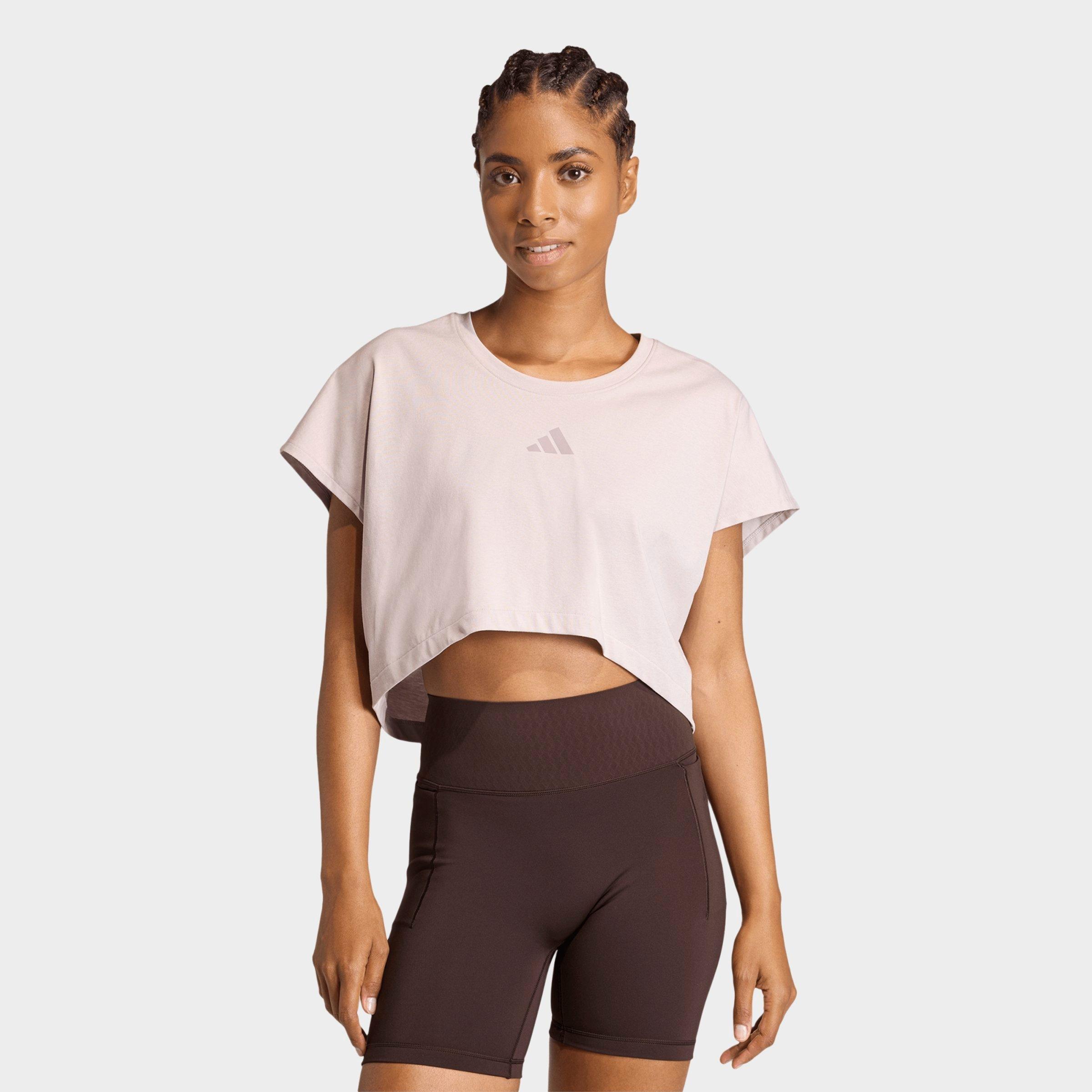adidas Women's Power Workout Cropped Boxy 3-Stripes Tank Top in Ice Purple Size: Large