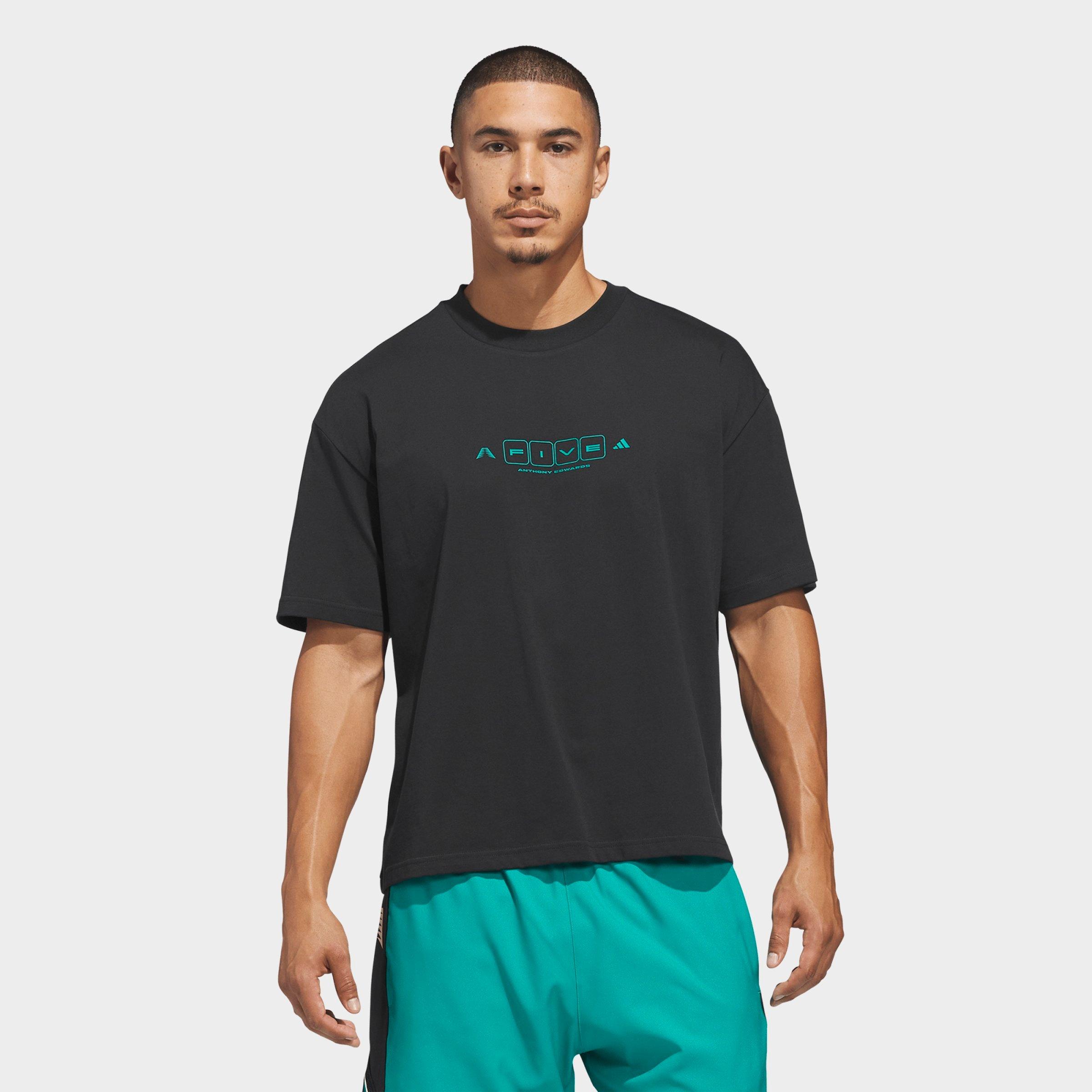 adidas Men's Anthony Edwards World of 5 Basketball T-Shirt in Black/Equipment Green Size: Large