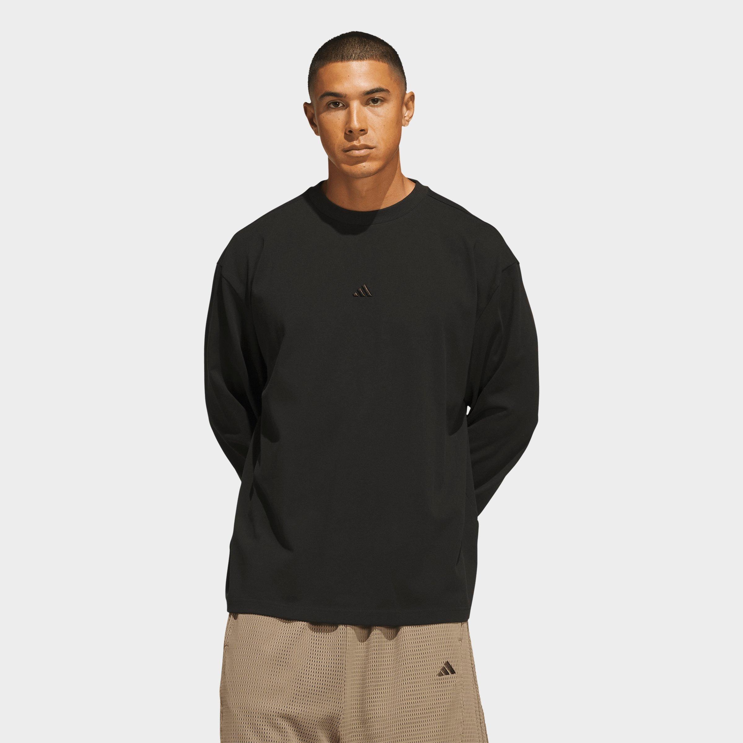 adidas Men's Basketball Single Jersey Long-Sleeve T-Shirt in Black Size: Large