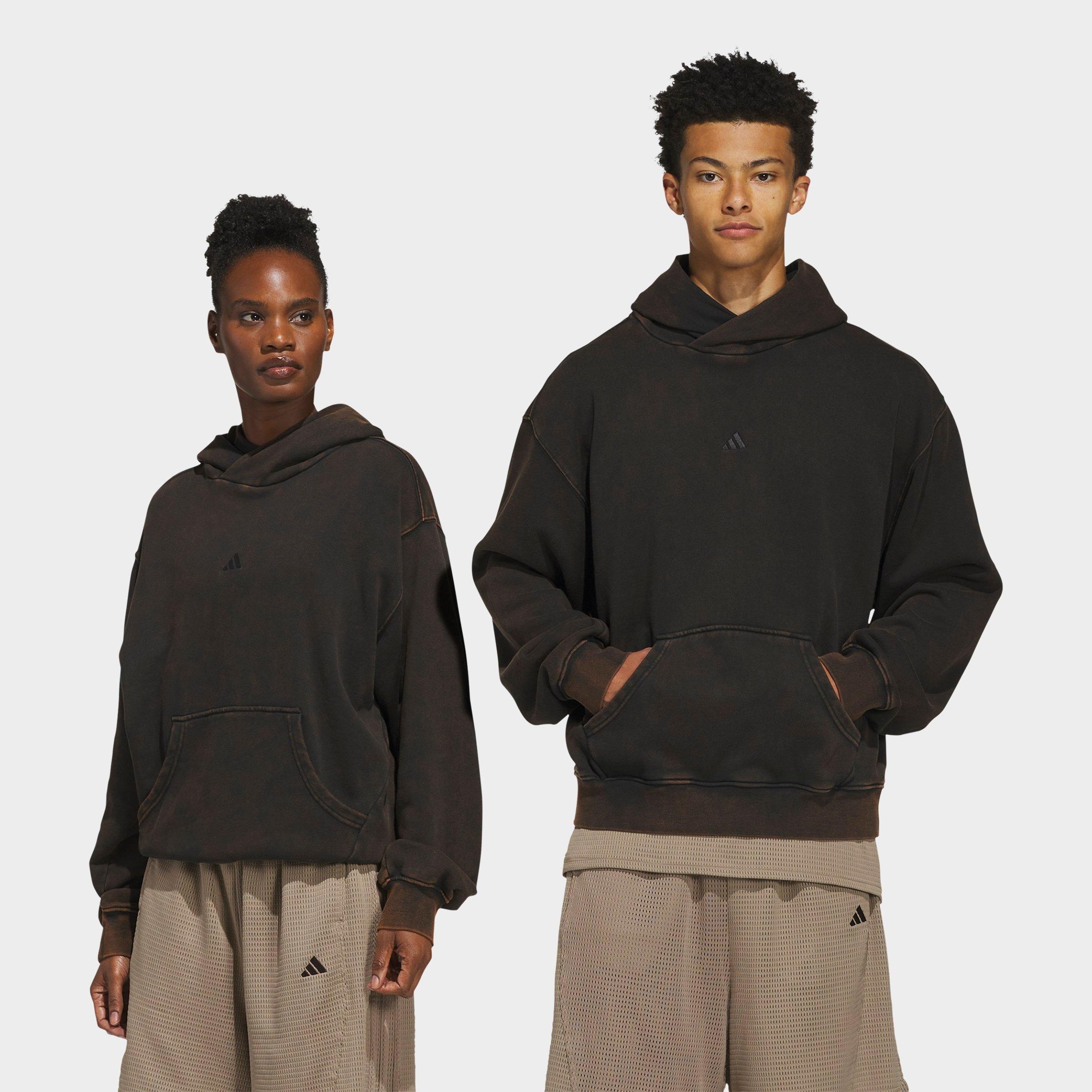 adidas Men's Basketball Washed Fleece Pullover Hoodie in Black Size: 2XL