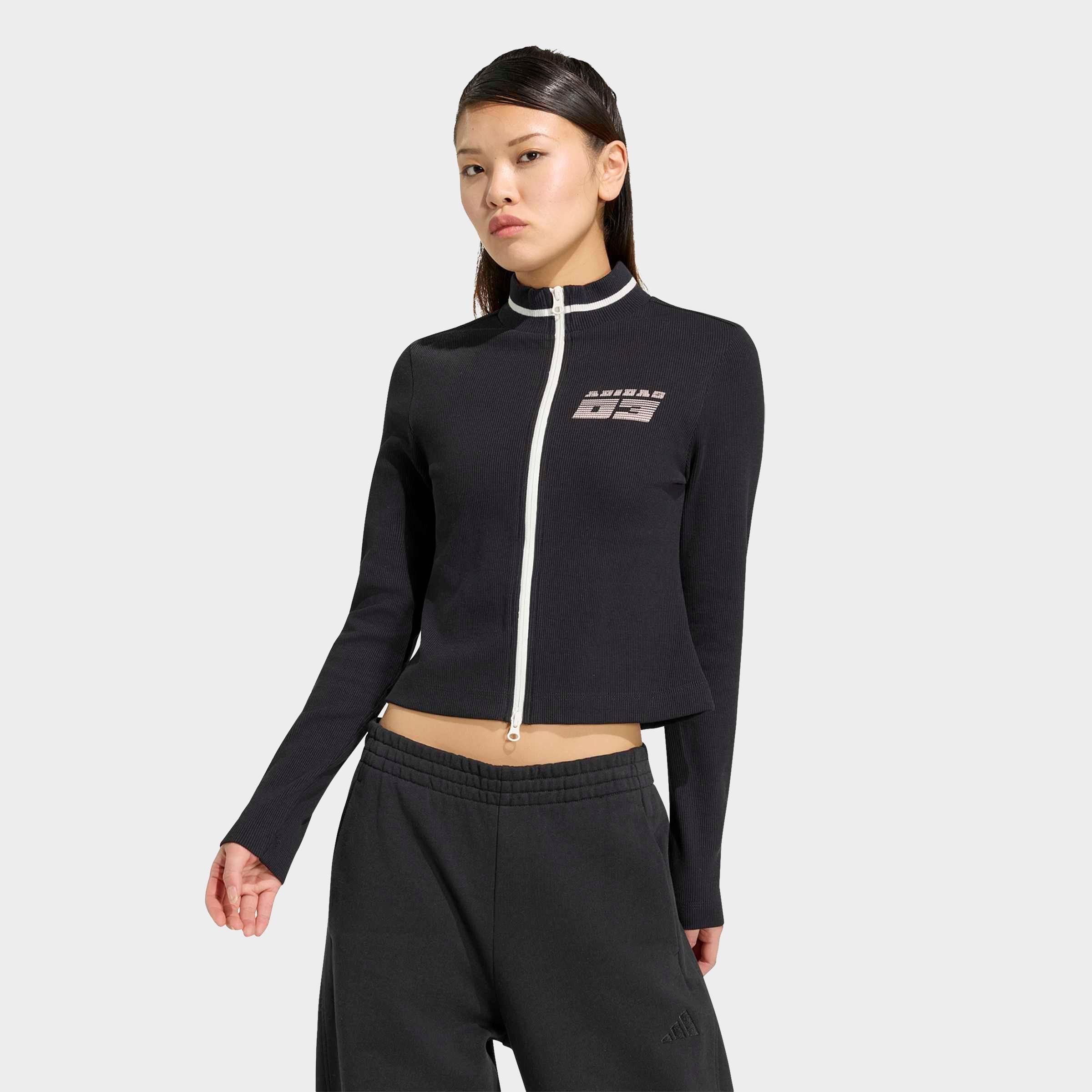 adidas Women's Seasonal Essentials Racing Full-Zip Cardigan in Black/White Size: XS