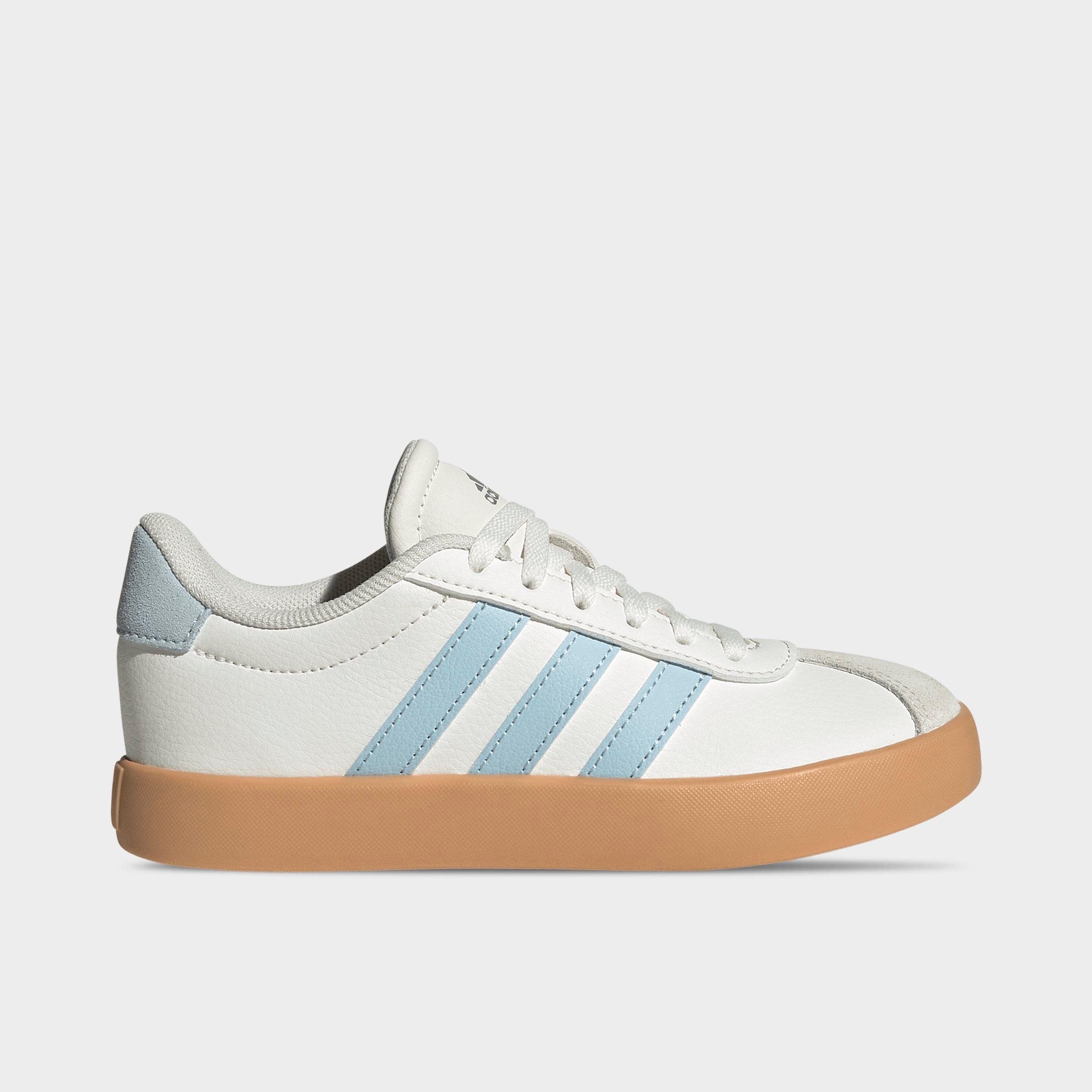 adidas Big Kids VL Court 3.0 Skateboarding Casual Shoes in Core White/Ice Blue/Gum Size: 12.0