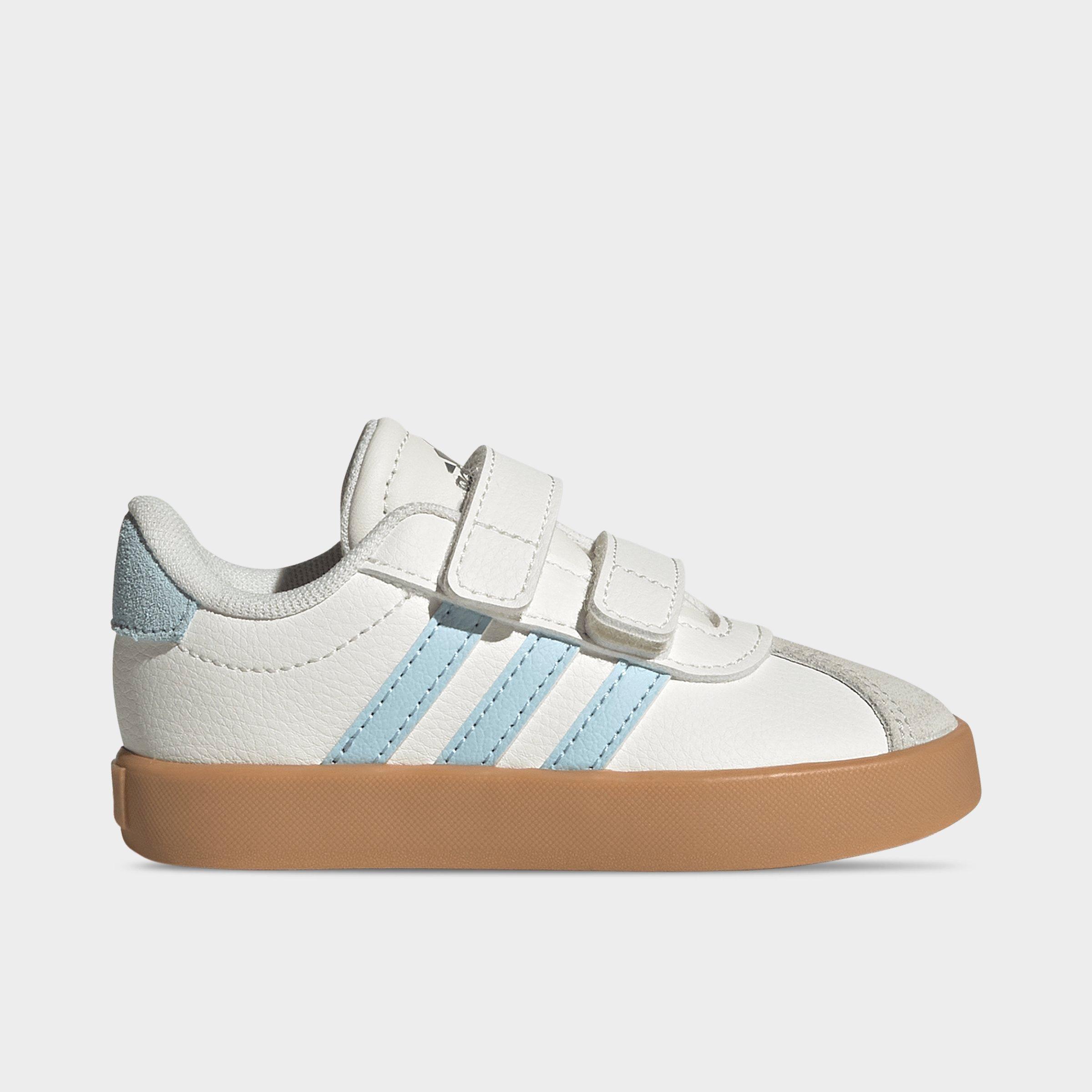 adidas Kids Toddler VL Court 3.0 Hook-And-Loop Casual Shoes in Core White/Ice Blue/Gum Size: 5.5