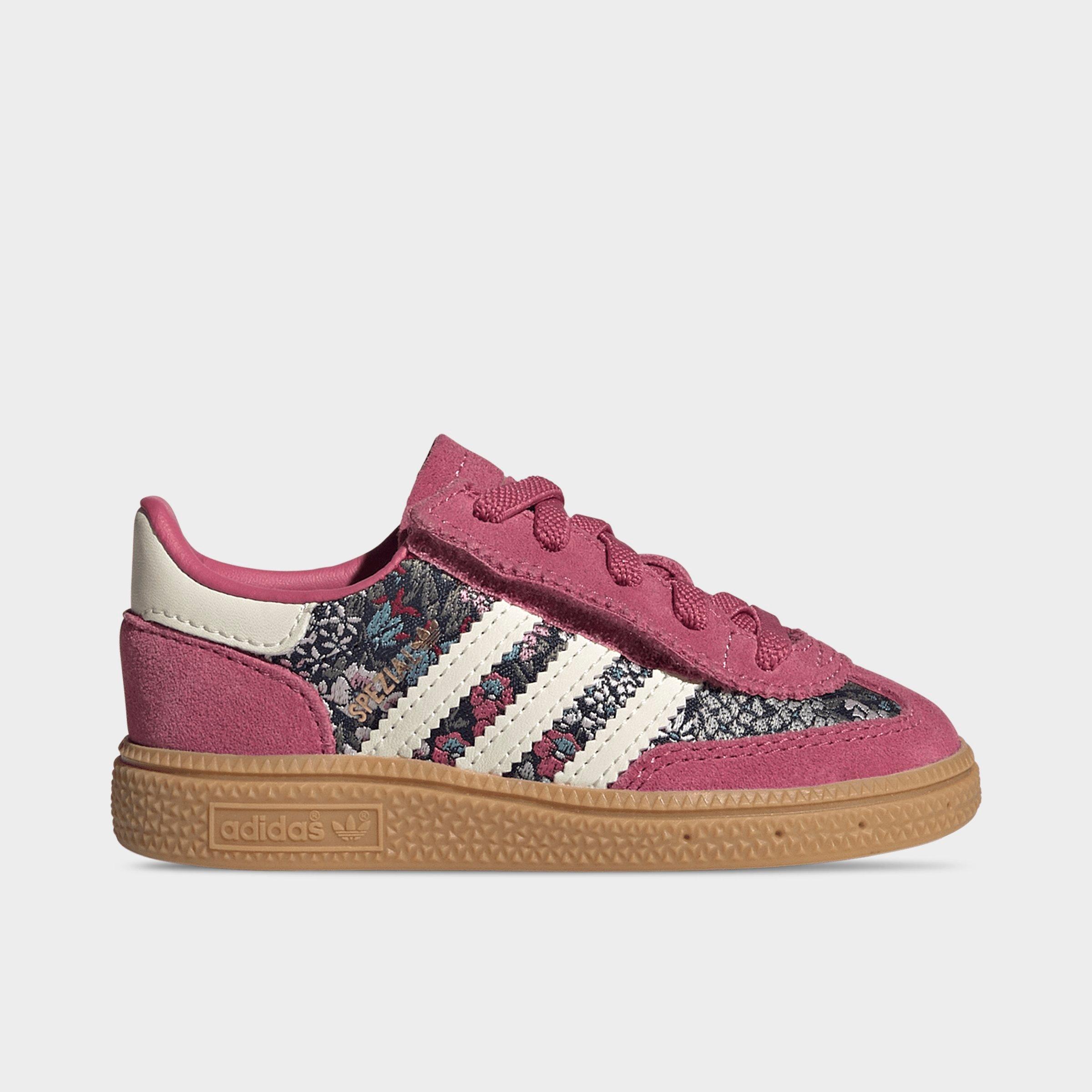 adidas Girls Toddler Originals x Liberty London Handball Spezial Comfort Closure Stretch Lace Casual Shoes in Dual Magenta/Cream White/Gum Size: 4.0
