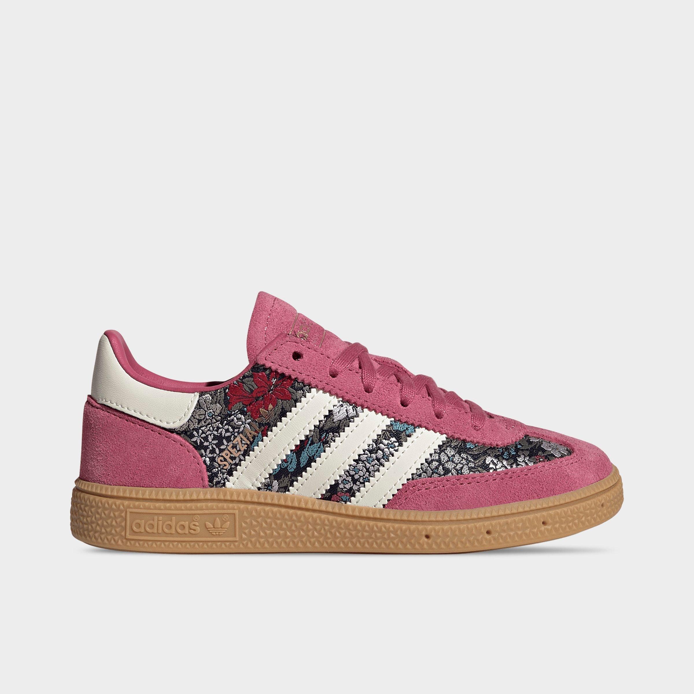 adidas Girls Little Kids Originals x Liberty London Handball Spezial Casual Shoes in Equipment Red/Cream White/Gum Size: 1.0