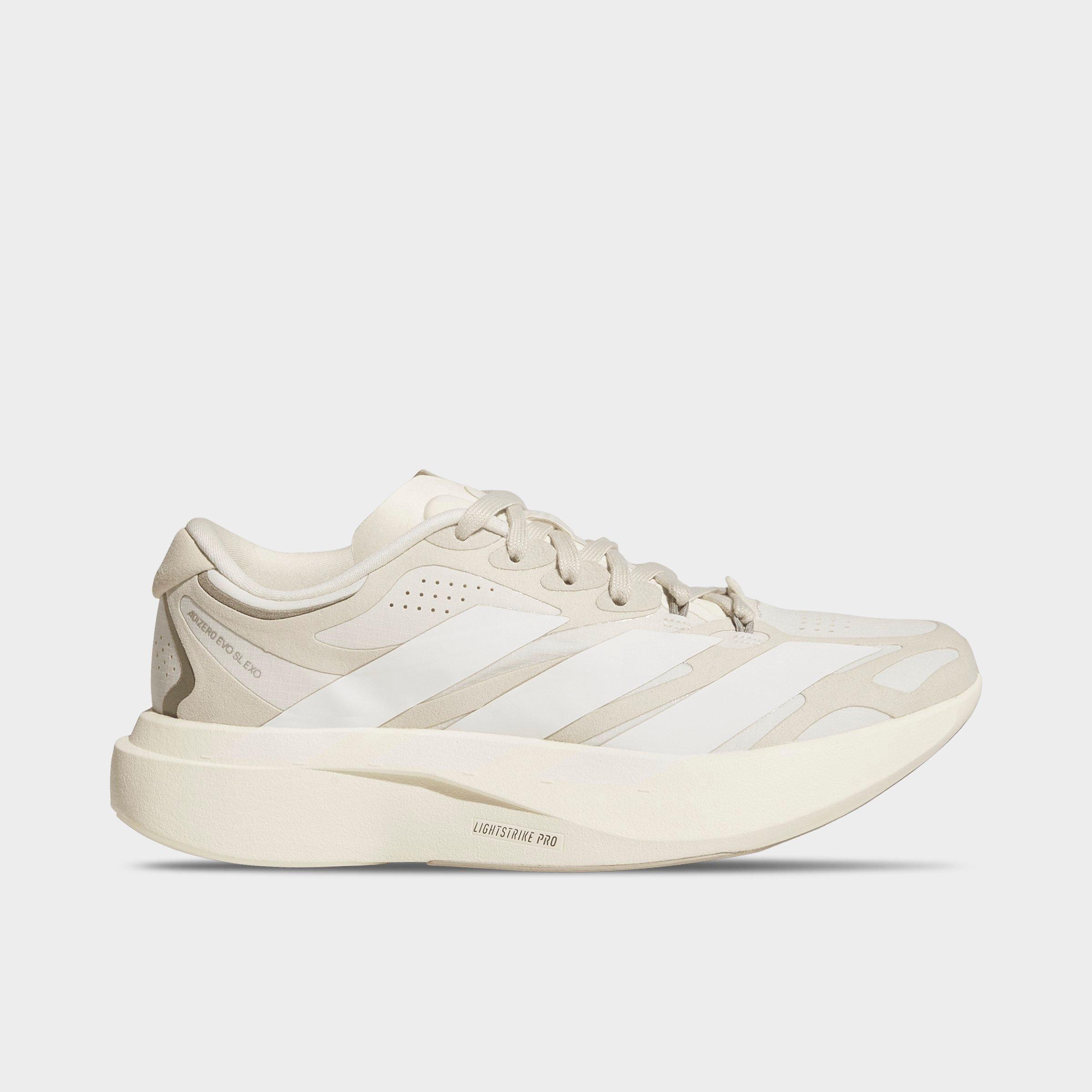 adidas Womens adizero Evo SL Exo Suede Running Shoes in Wonder White/Cloud White/Crystal Linen Size: 7.5
