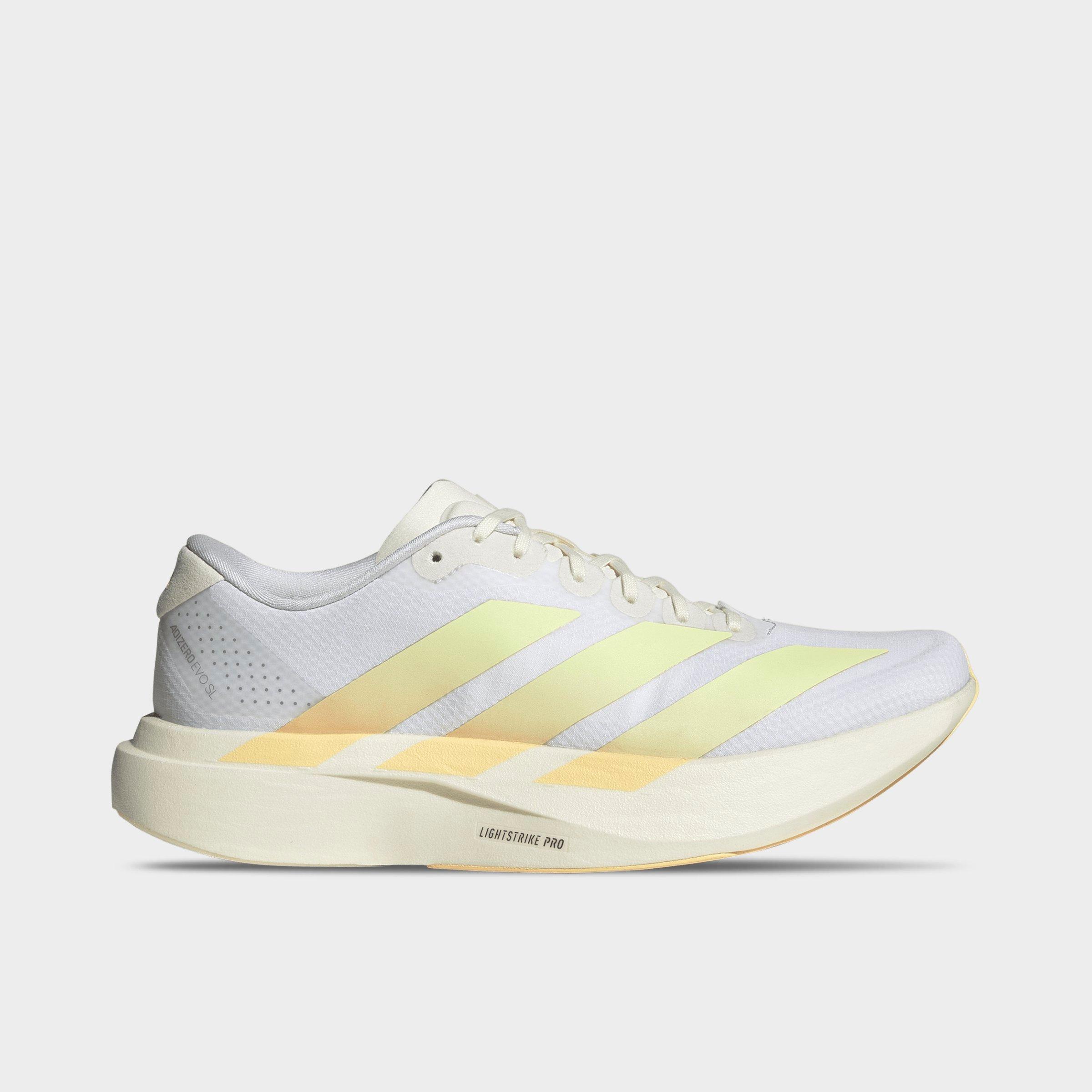adidas Womens Adizero EVO SL Woven Running Shoes in Cloud White/Ice Tangerine/Off White Size: 8.0
