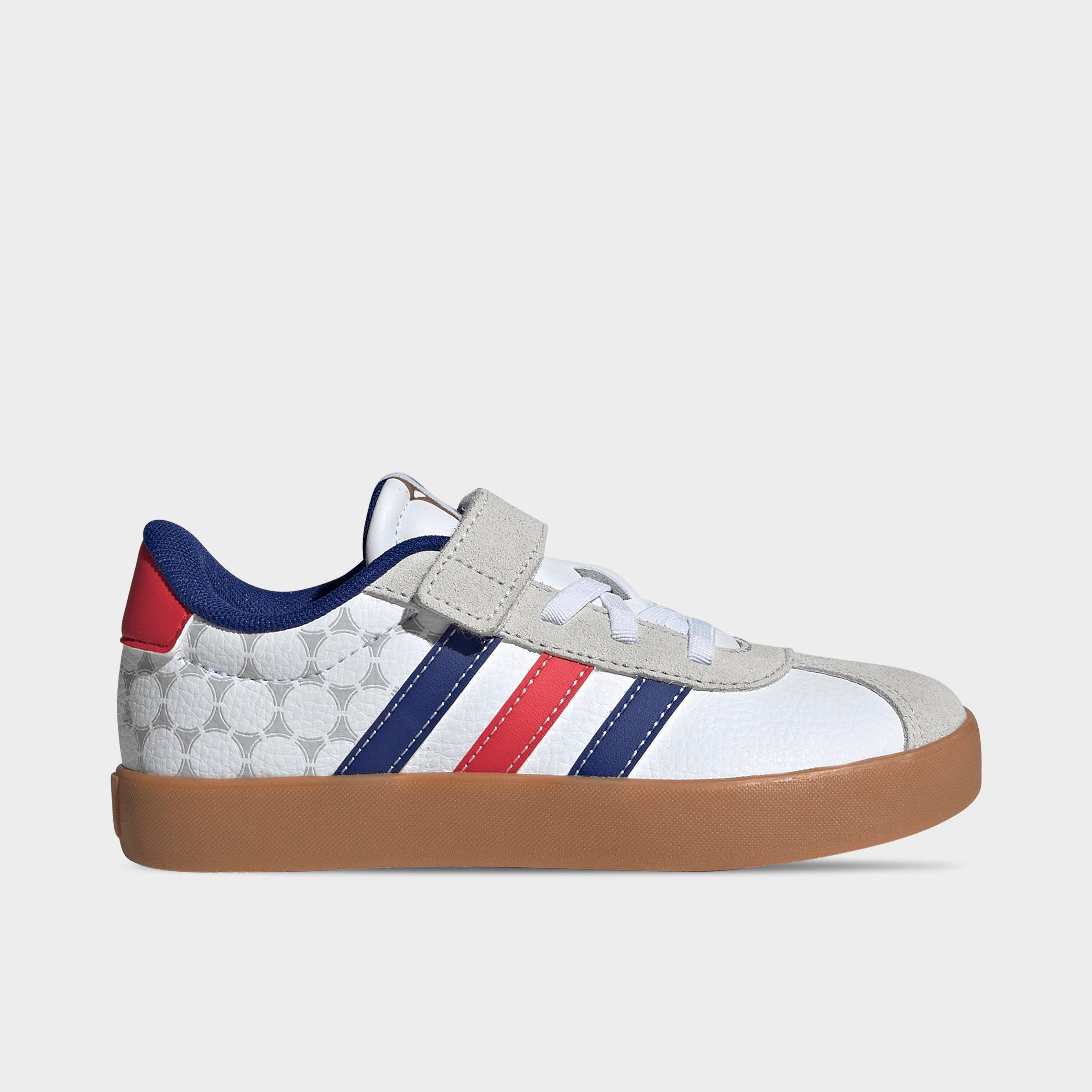 adidas Little Kids VL Court 3.0 Stretch Lace Hook-And-Loop Casual Shoes in White/Pure Ruby/Mystery Ink Size: 1.0