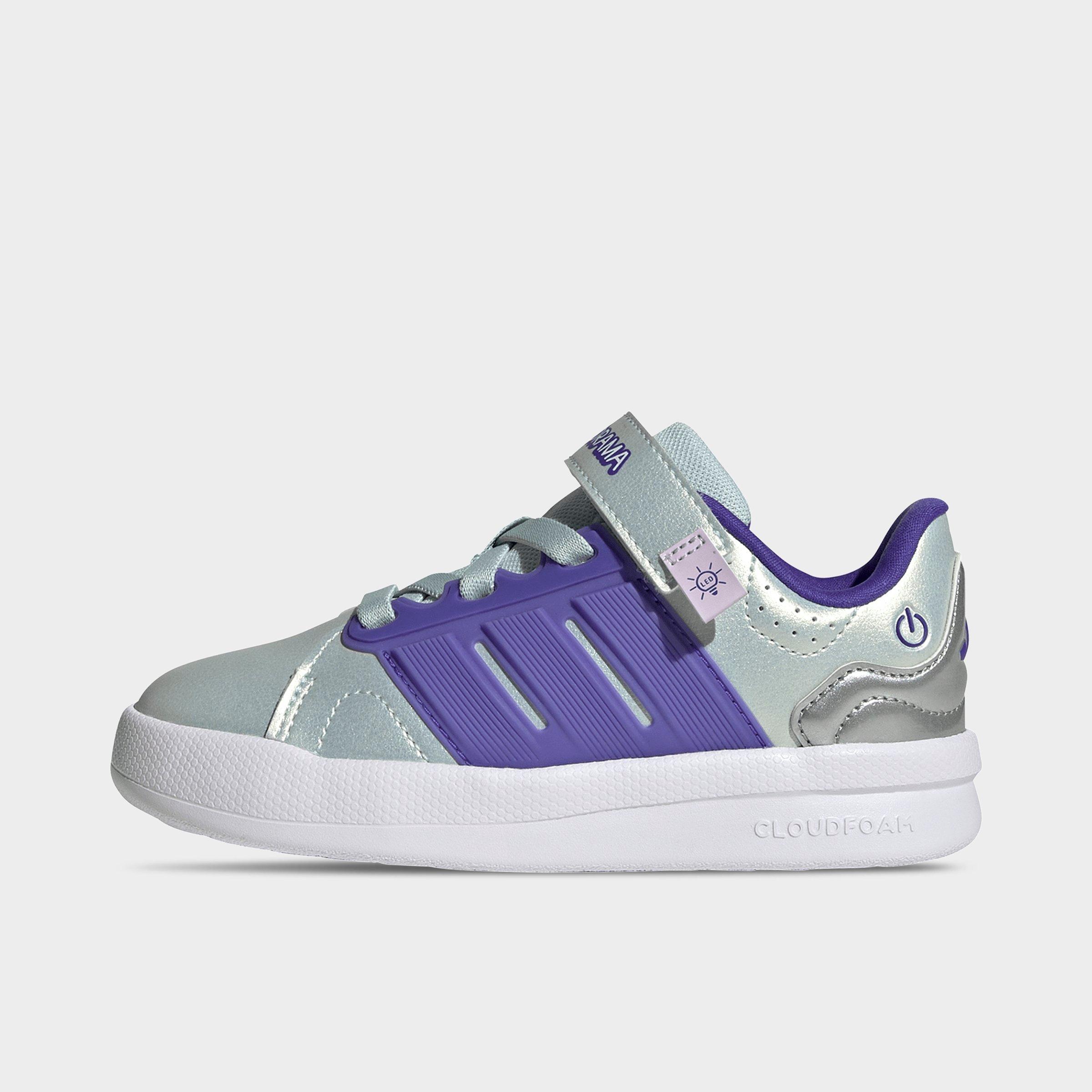 adidas Little Kids Lightorama Court Stretch Lace Hook-And-Loop Casual Shoes in Halo Mint/Solar Purple/Ice Lavender Size: 12.0