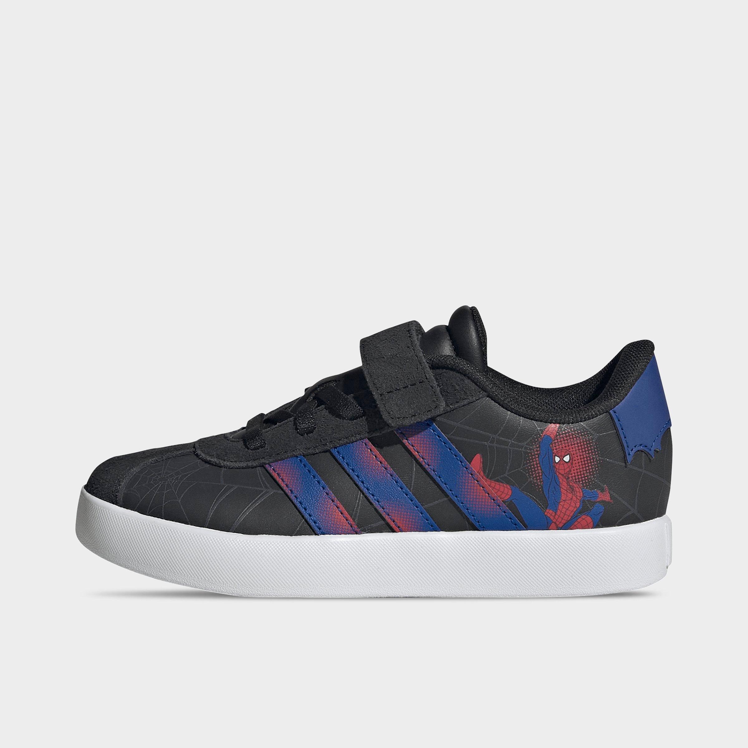 adidas Little Kids x Marvel Spider-Man VL Court 3.0 Lace & Hook Shoes in Core Black/Royal Blue/Violet Size: 2.5