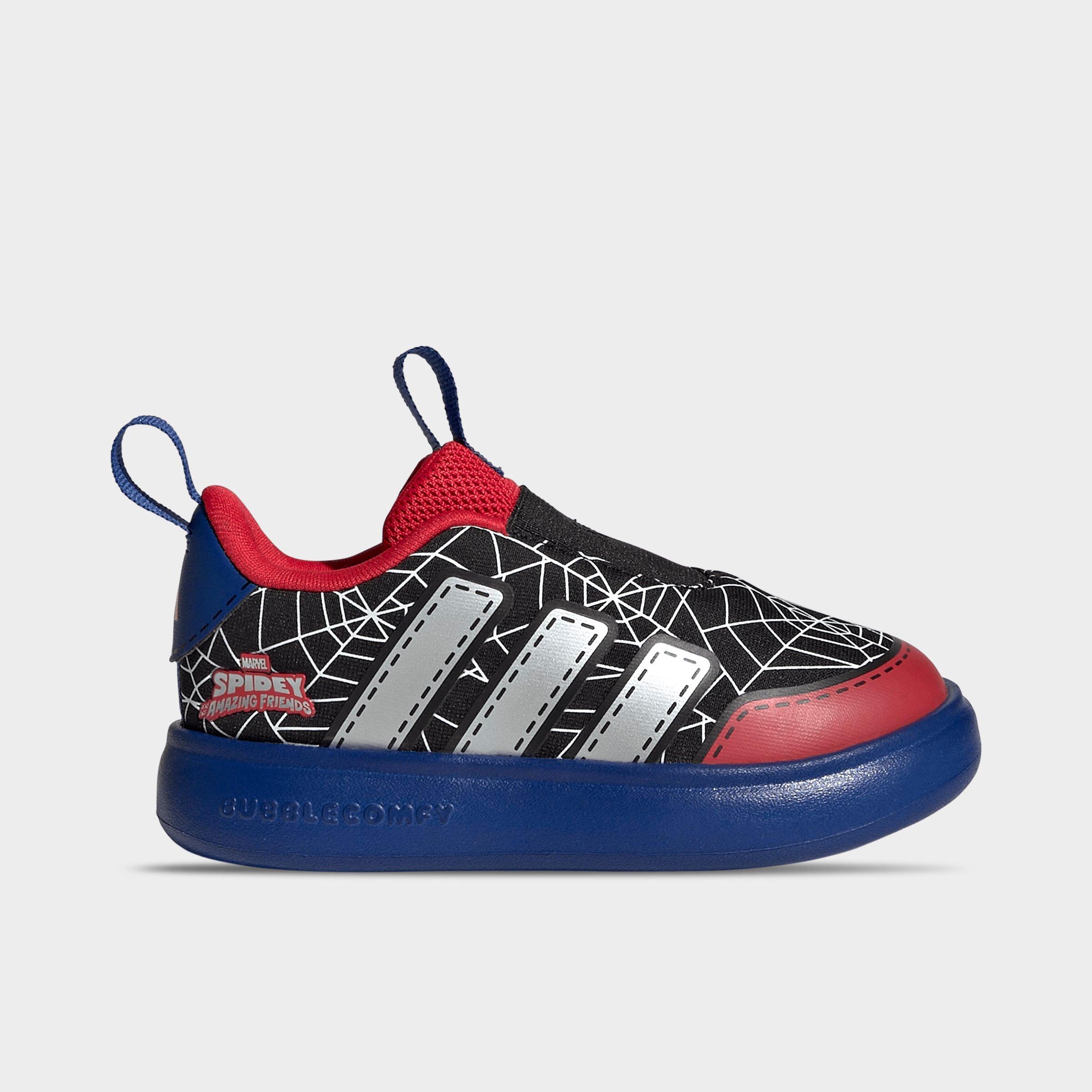 adidas Kids Toddler x Marvel Spider-Man Bubblecomic Laceless Casual Shoes in Core Black/Silver Metallic/Team Royal Blue Size: 6.5