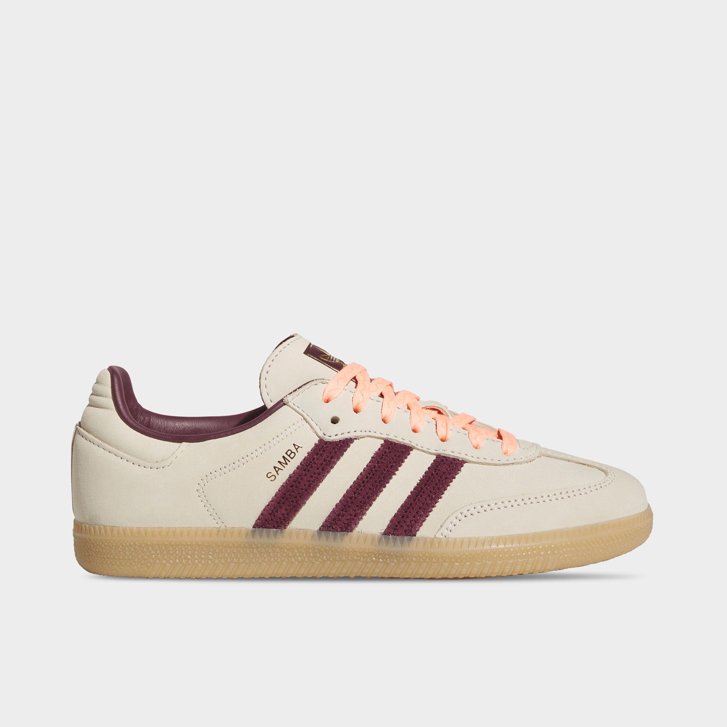 adidas Women's Originals Samba OG Casual Shoes in Wonder White/Maroon/Frozen Turbo Size: 6.5