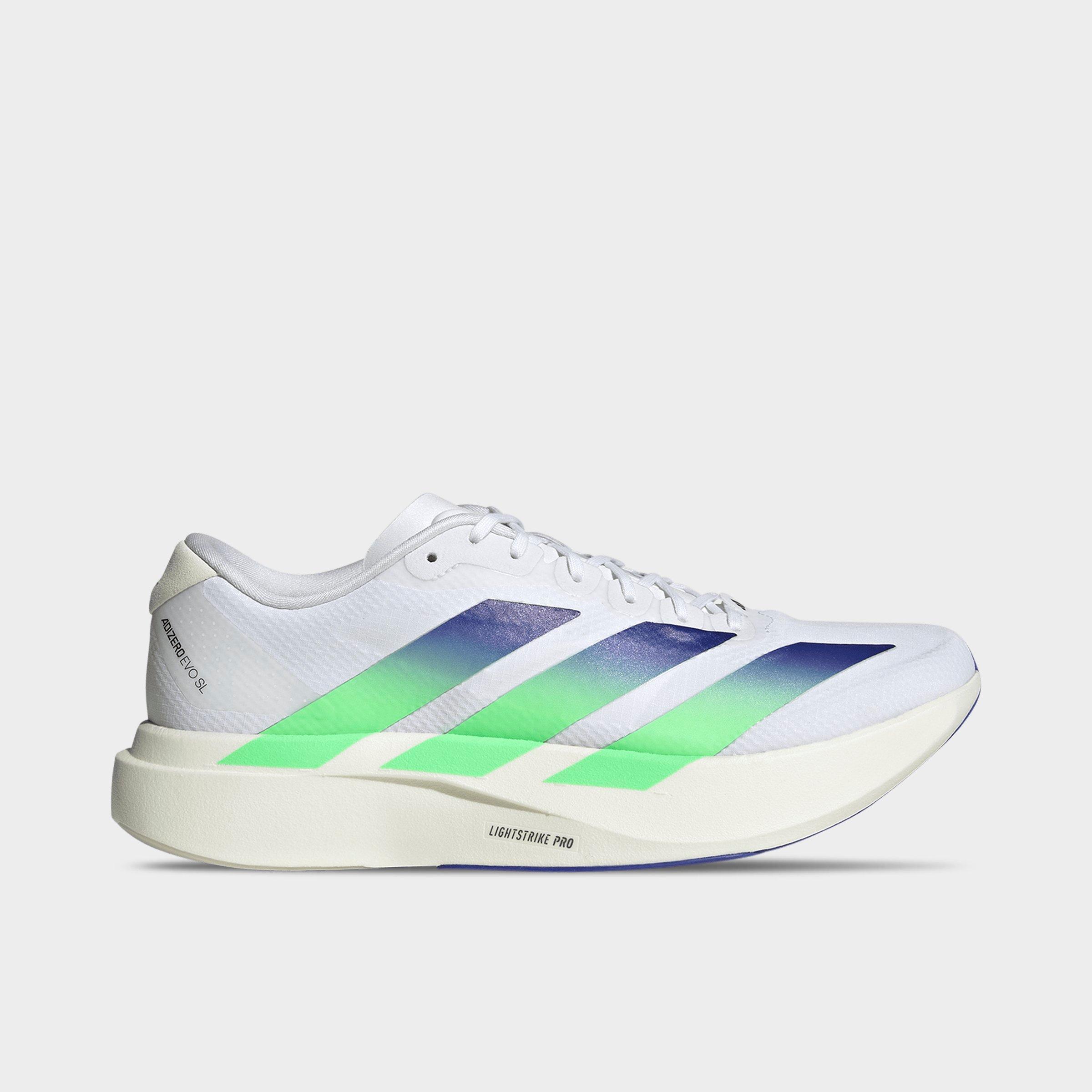 adidas Mens Adizero EVO SL Woven Running Shoes in Cloud White/Beam Green/Core White Size: 11.0