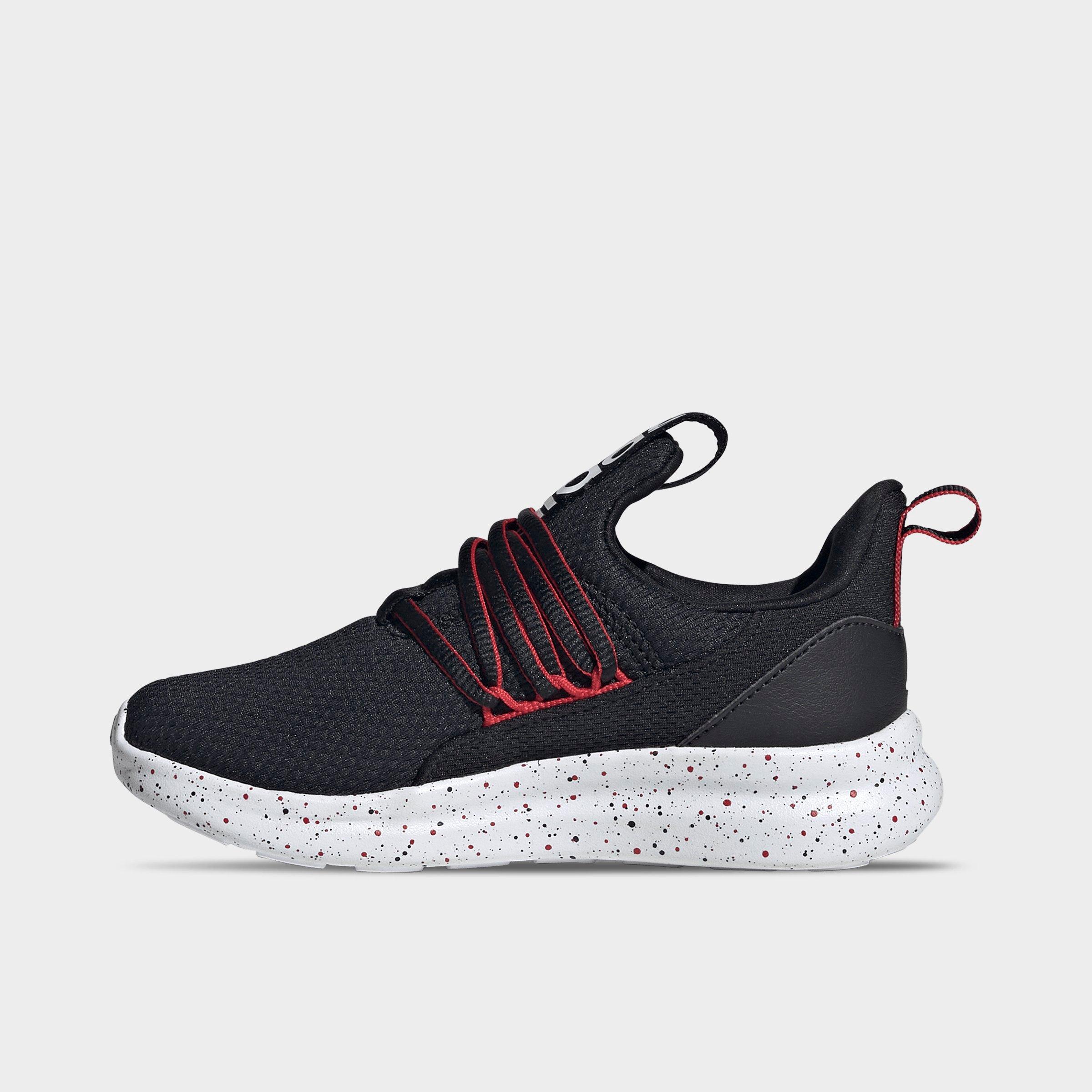 adidas Little Kids Lite Racer Adapt 7.0 Stretch Lace Casual Shoes in Core Black/Cloud White/Better Scarlet Size: 12.0