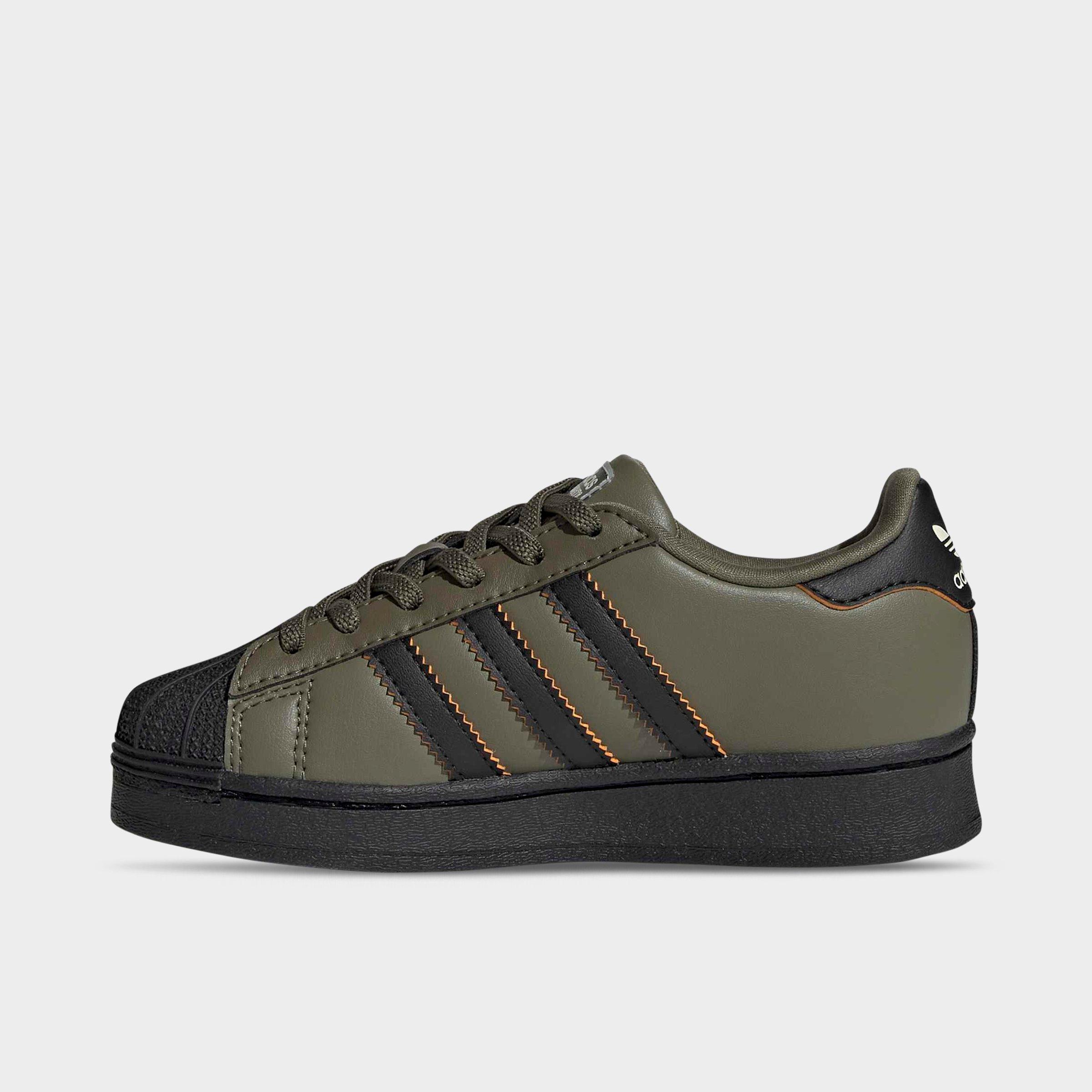 adidas Little Kids Originals Superstar LED Lights Comfort Closure Stretch Lace Casual Shoes in Silver Pebble/Olive Strata/Core Black Size: 11.0