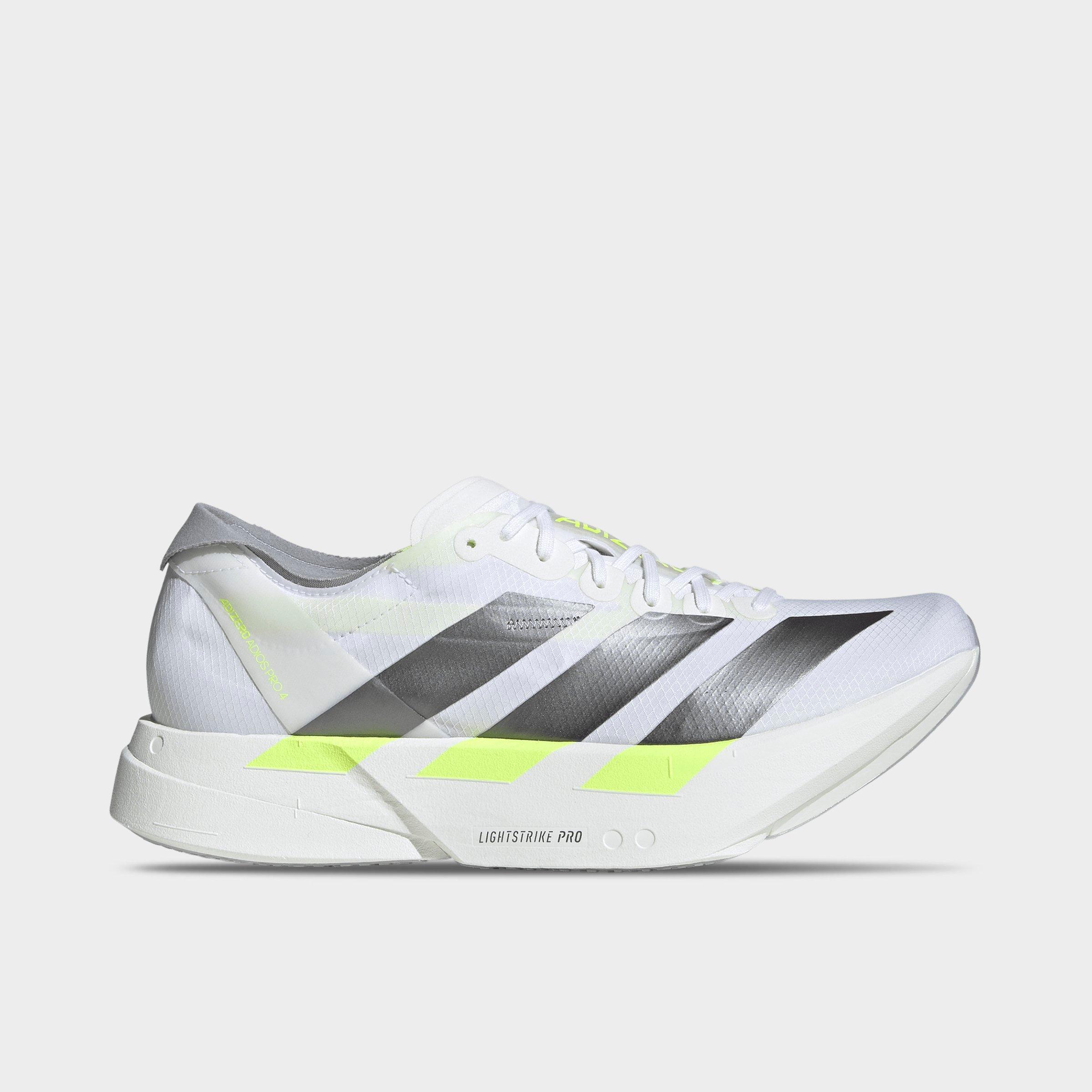 adidas Men's Adizero Adios Pro 4 Running Shoes in White/Iron Metallic/Solar Yellow Size: 10.0