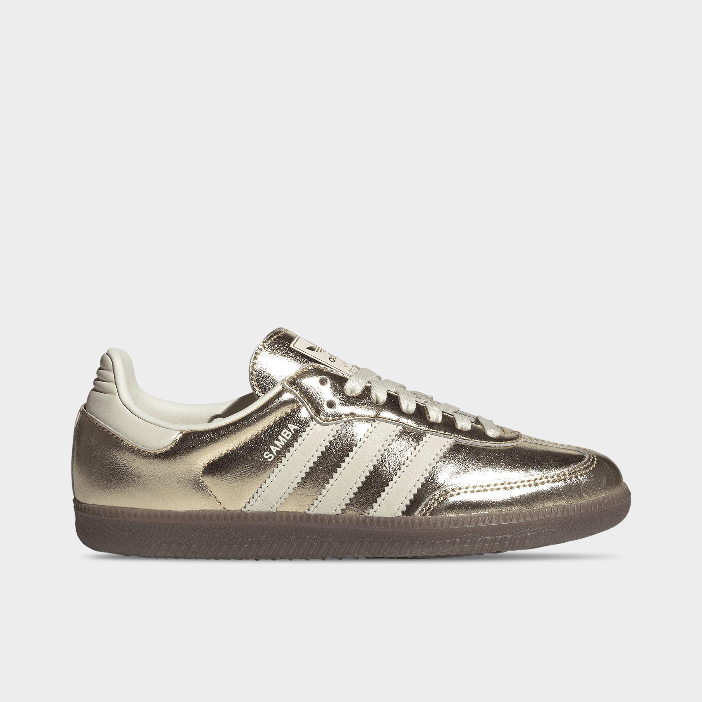 adidas Women's Originals Samba OG Metallic Leather Casual Shoes in Gold Metallic/Off White/Gum Size: 5.0