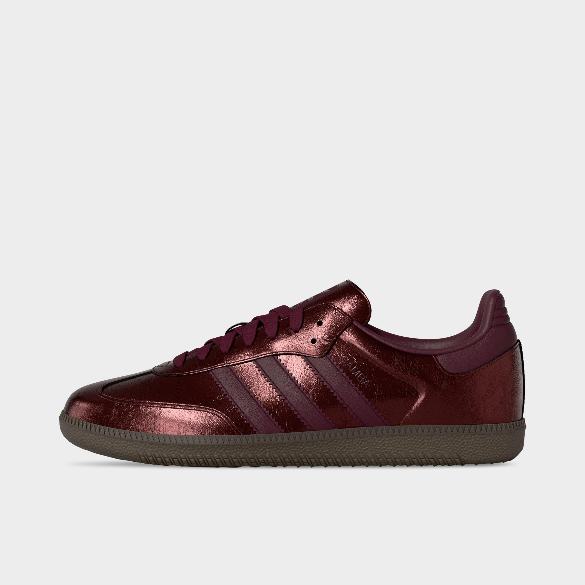 adidas Women's Originals Samba OG Metallic Leather Casual Shoes in Maroon/Maroon/Gum Size: 10.5