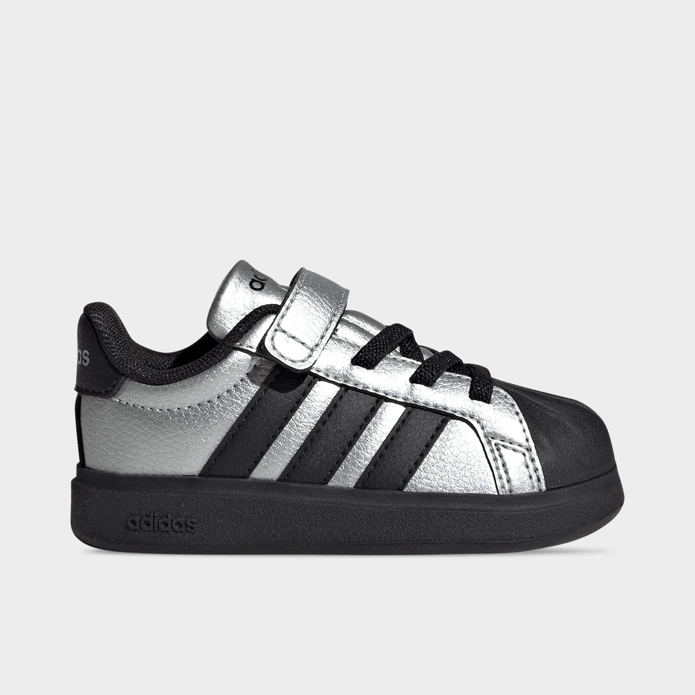 adidas Kids Toddler Streettalk Hook-And-Loop Stretch Lace Casual Shoes in Silver Metallic/Core Black/Silver Metallic Size: 5.0
