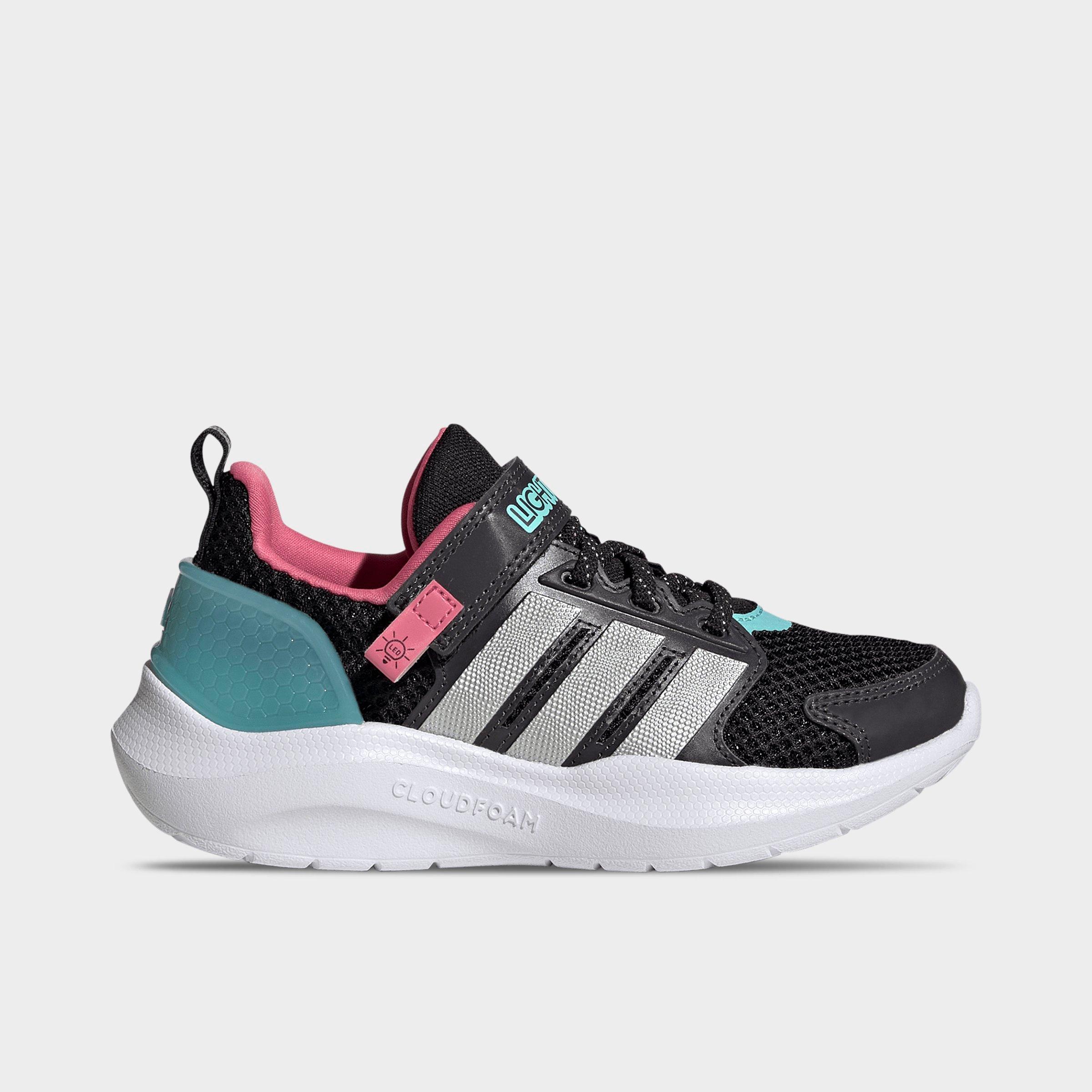 adidas Little Kids Lightorama Runner Elastic Lace & Hook Shoes in Core Black/Silver Metallic/Aurora Black Size: 2.5