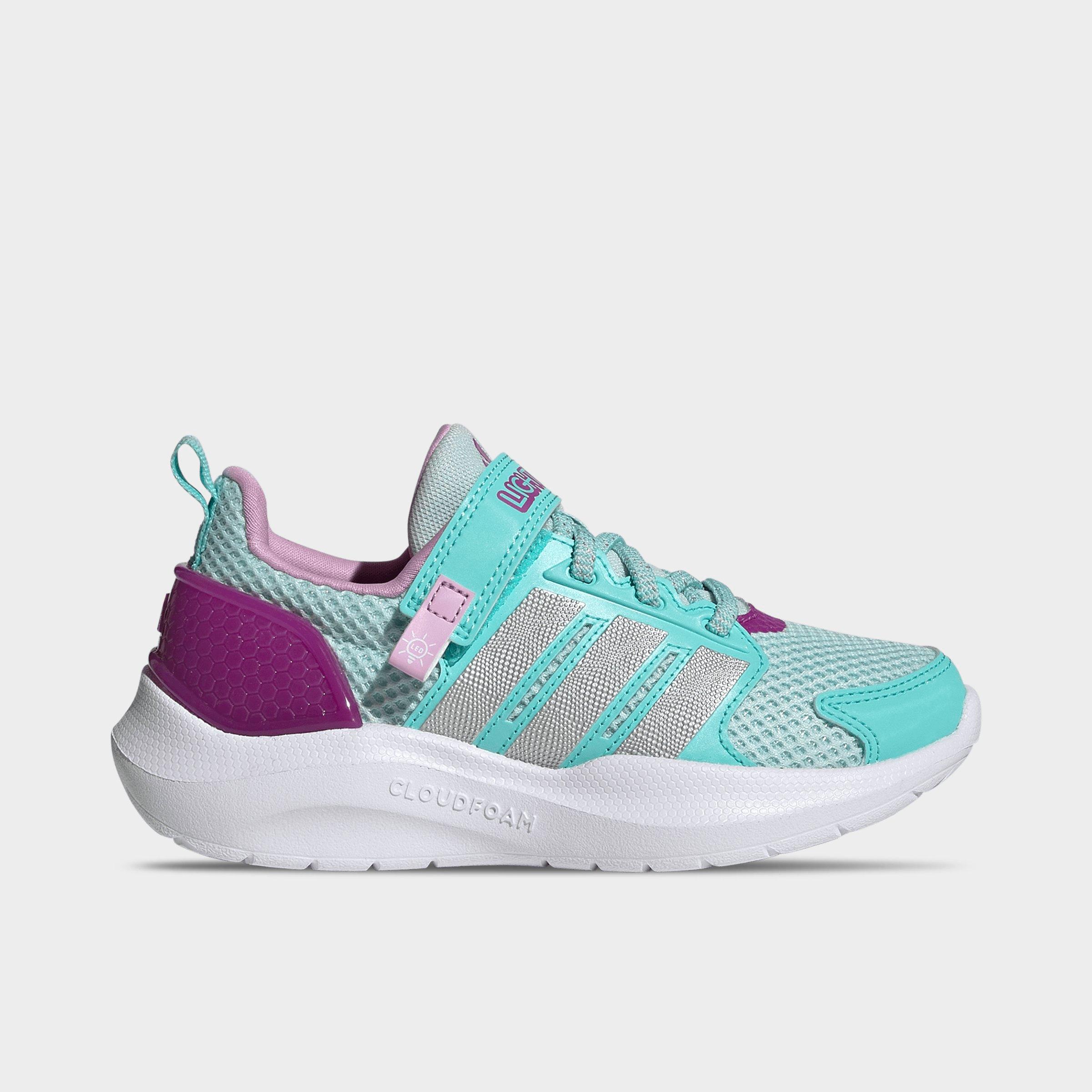 adidas Little Kids Lightorama Runner Elastic Lace & Hook Shoes in Halo Mint/Silver Metallic/Flash Aqua Size: 2.5