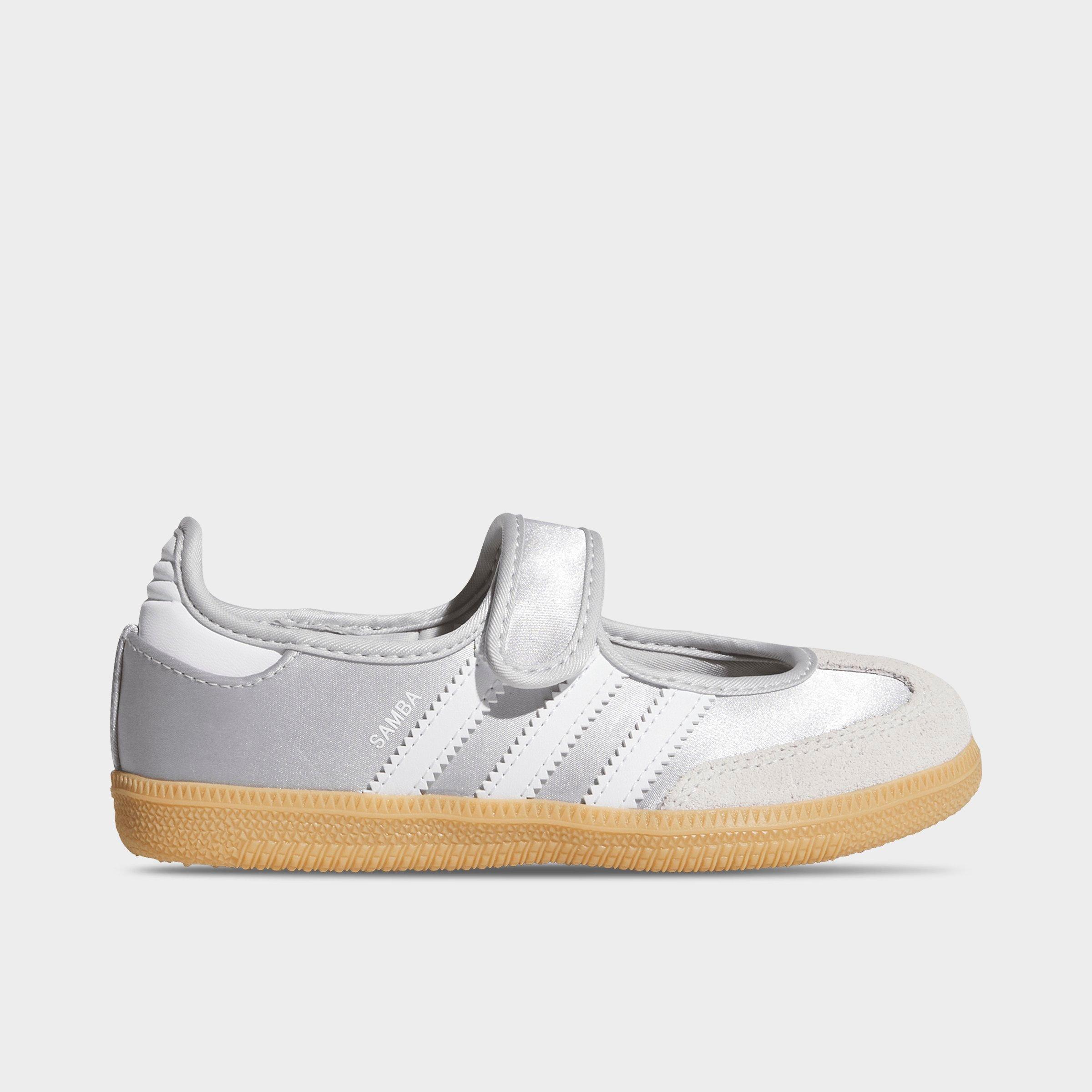 adidas Girls Little Kids Originals Samba Jane Casual Shoes in Silver Metallic/White/Gum Size: 3.0