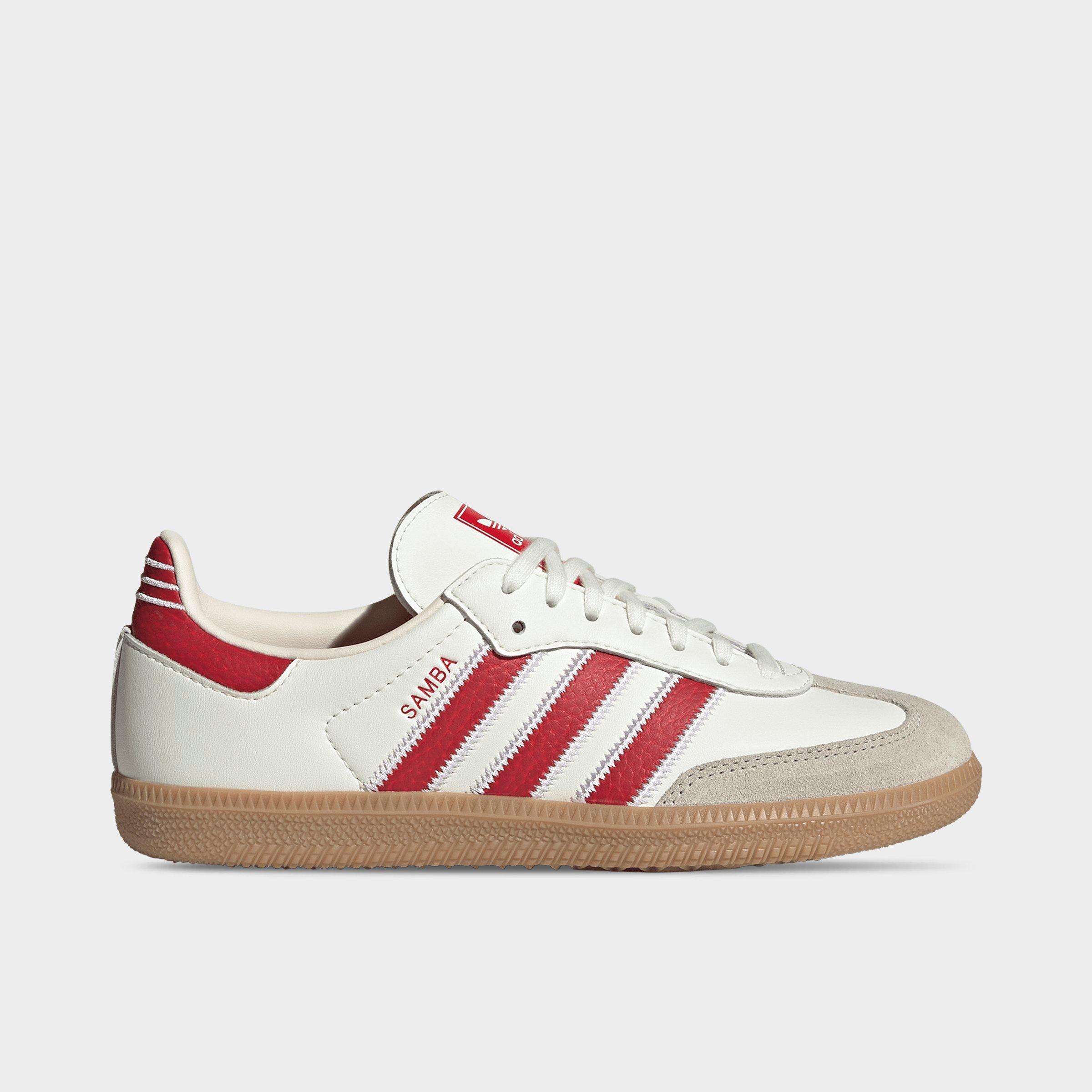 adidas Big Kids Originals Samba OG Casual Shoes in Off White/Better Scarlet/Gum Size: 6.5