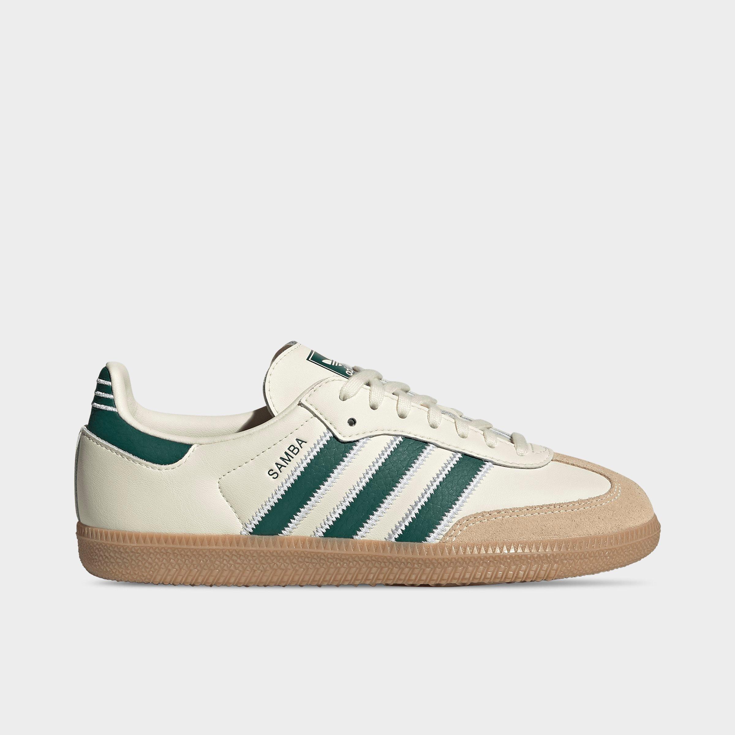 adidas Big Kids Originals Samba OG Casual Shoes in Cream White/Collegiate Green/Gum Size: 5.5