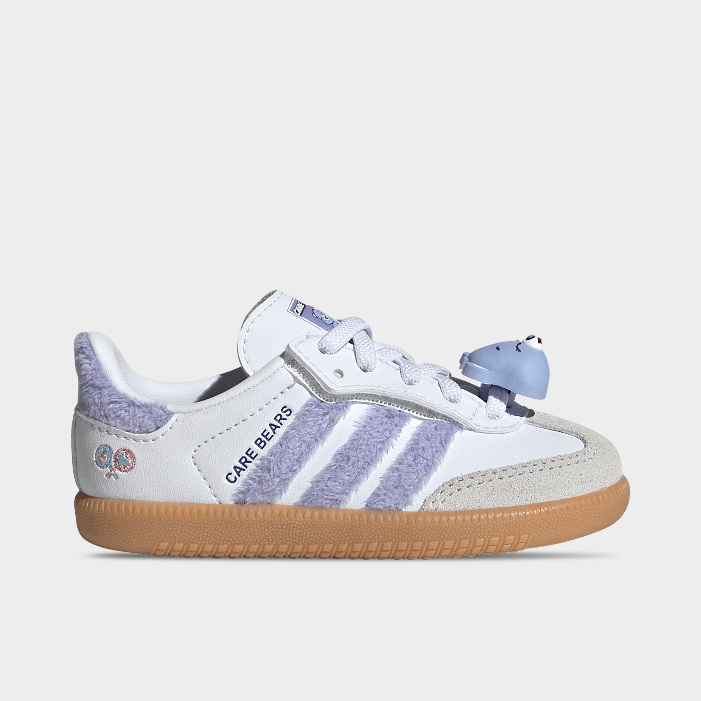 adidas Girls Toddler Originals x Care Bears Samba OG Comfort Closure Stretch Lace Casual Shoes in Light Purple/Cloud White/Blue Dawn Size: 5.5