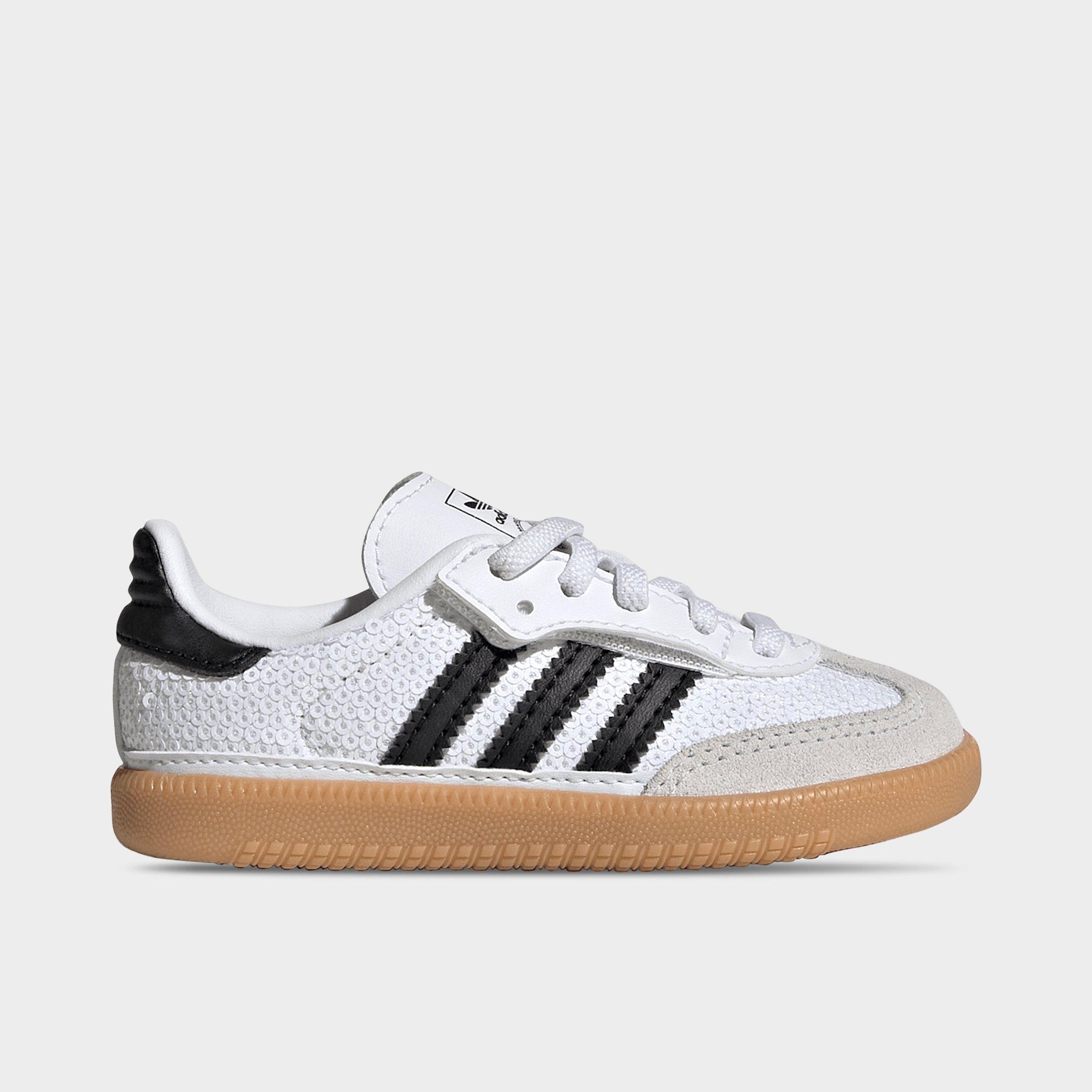 adidas Girls Toddler Originals Samba OG Sequin Comfort Closure Stretch Lace Casual Shoes in Footwear White/Core Black/Grey One Size: 6.0