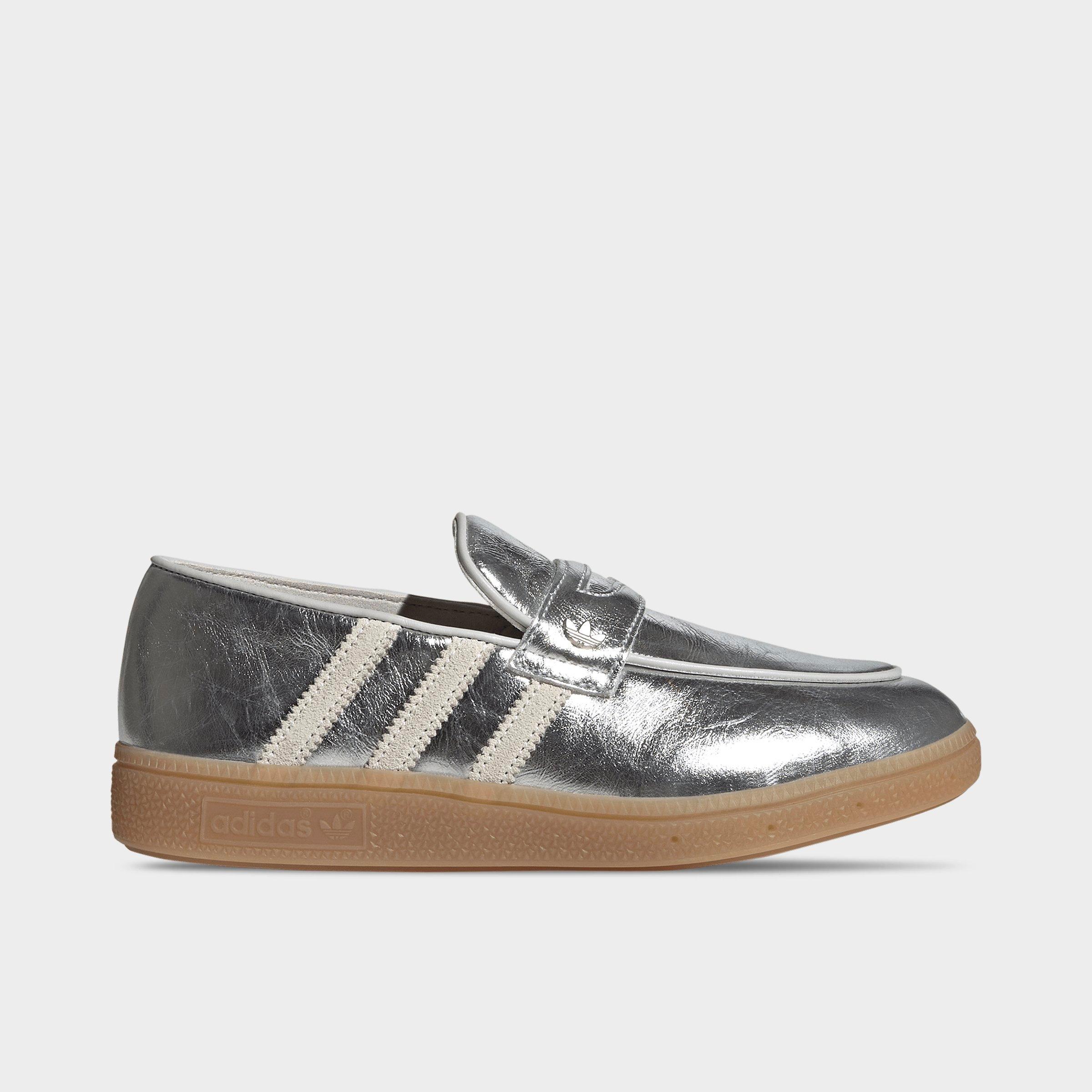 adidas Women's Originals Handball Spezial Metallic Leather Loafer Casual Shoes in Silver Metallic/Off White/Grey One Size: 8.5