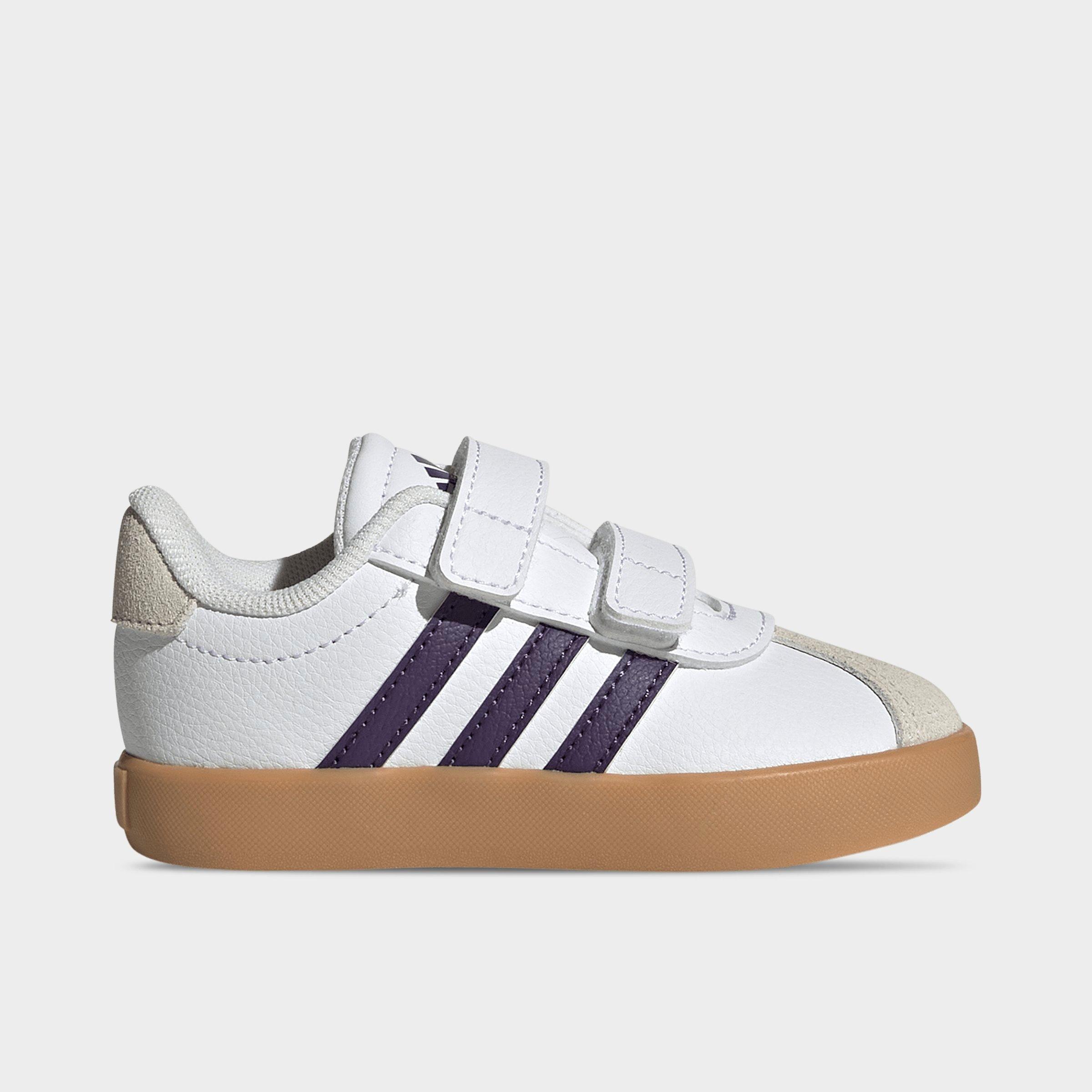 adidas Kids Toddler VL Court 3.0 Hook-And-Loop Casual Shoes in Footwear White/Violet/Gum Size: 7.0