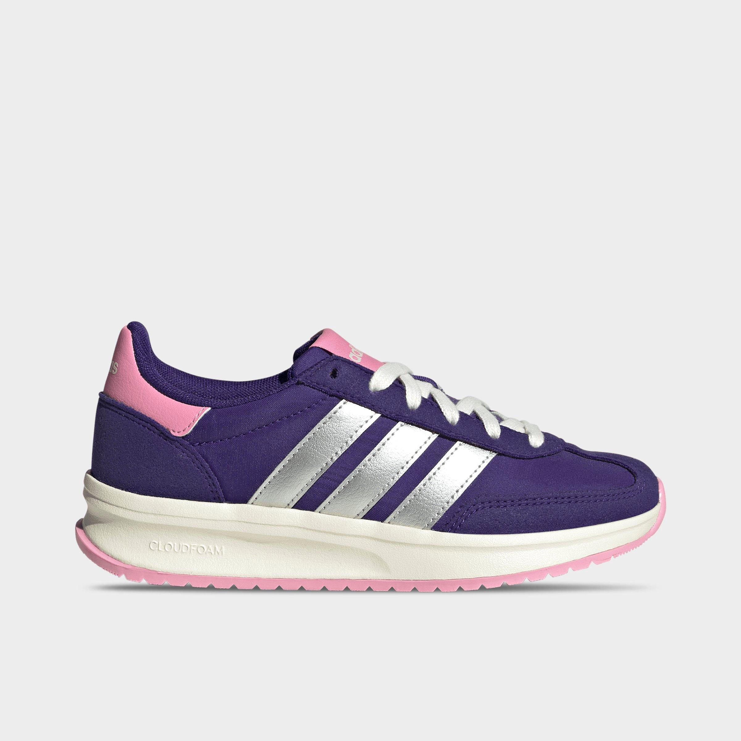 adidas Girls Big Kids Run 70s 2.0 Casual Shoes in Collegiate Purple/Silver Metallic/St Tropic Bloom Size: 4.5