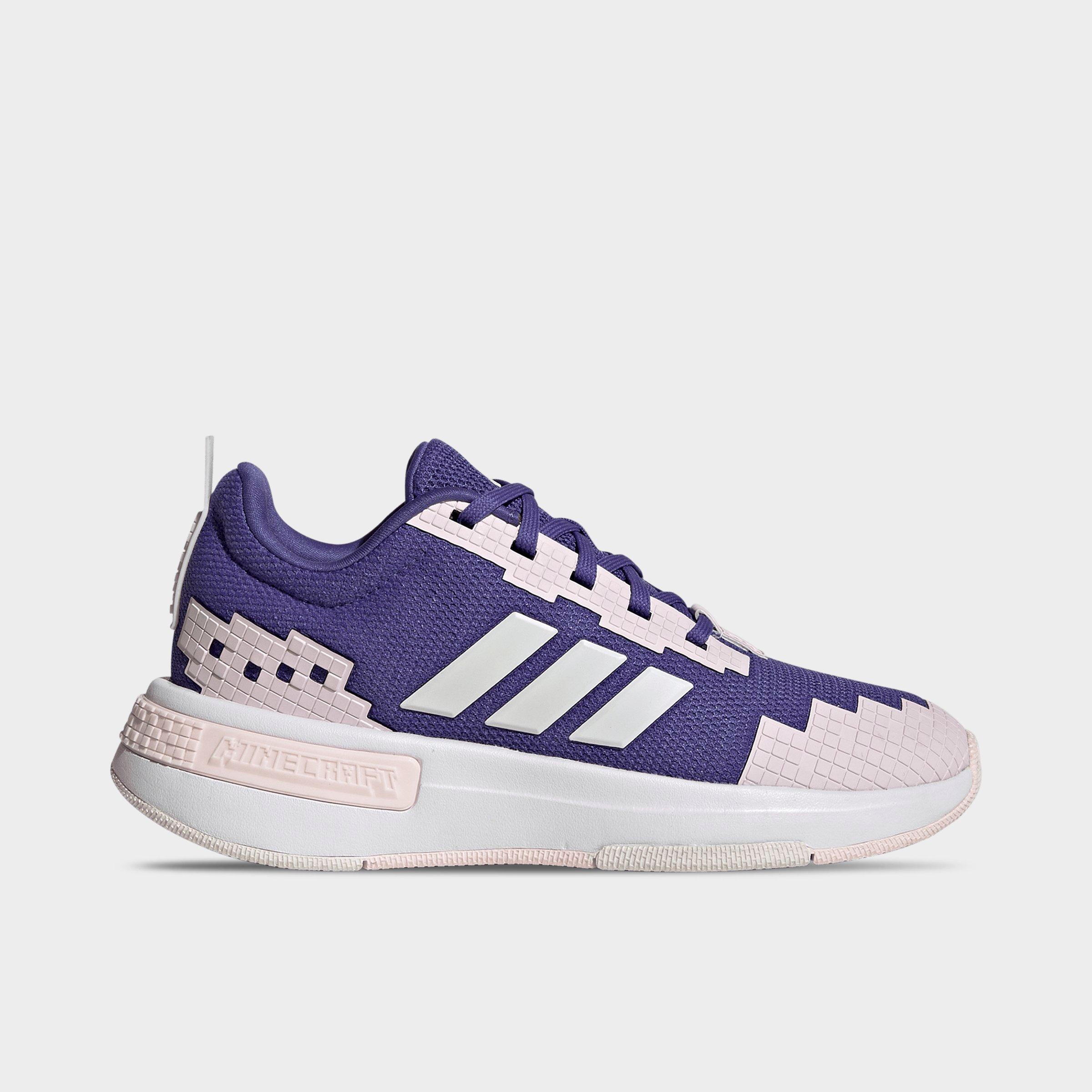 adidas Girls Big Kids x Minecraft Pro Casual Shoes in Purple/Crystal White/Distilled Pink Size: 4.5