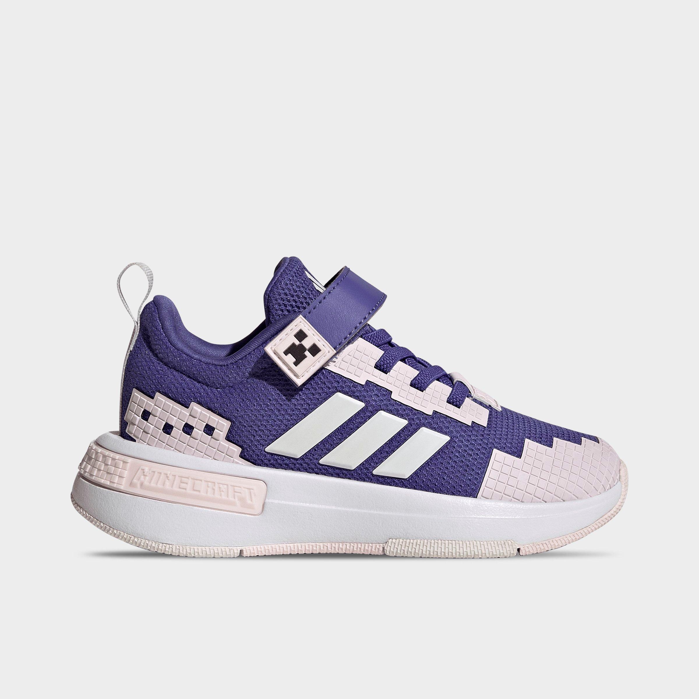 adidas Girls Little Kids x Minecraft Pro Hook-And-Loop Stretch Lace Casual Shoes in Purple/Crystal White/Distilled Pink Size: 12.0