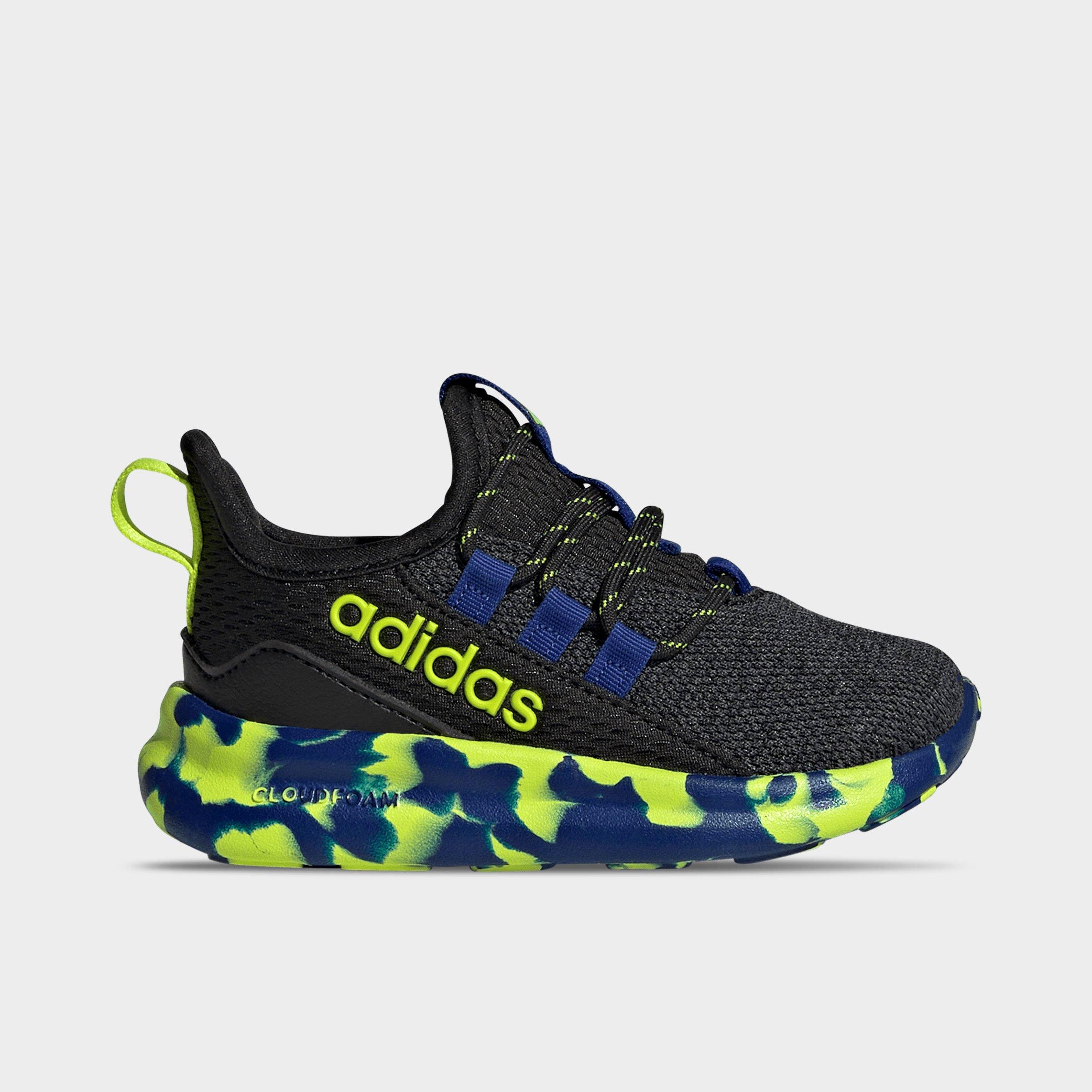adidas Kids Toddler Lite Racer Adapt 8.0 Stretch Lace Casual Shoes in Core Black/Solar Slime/Mystery Ink Size: 4.0