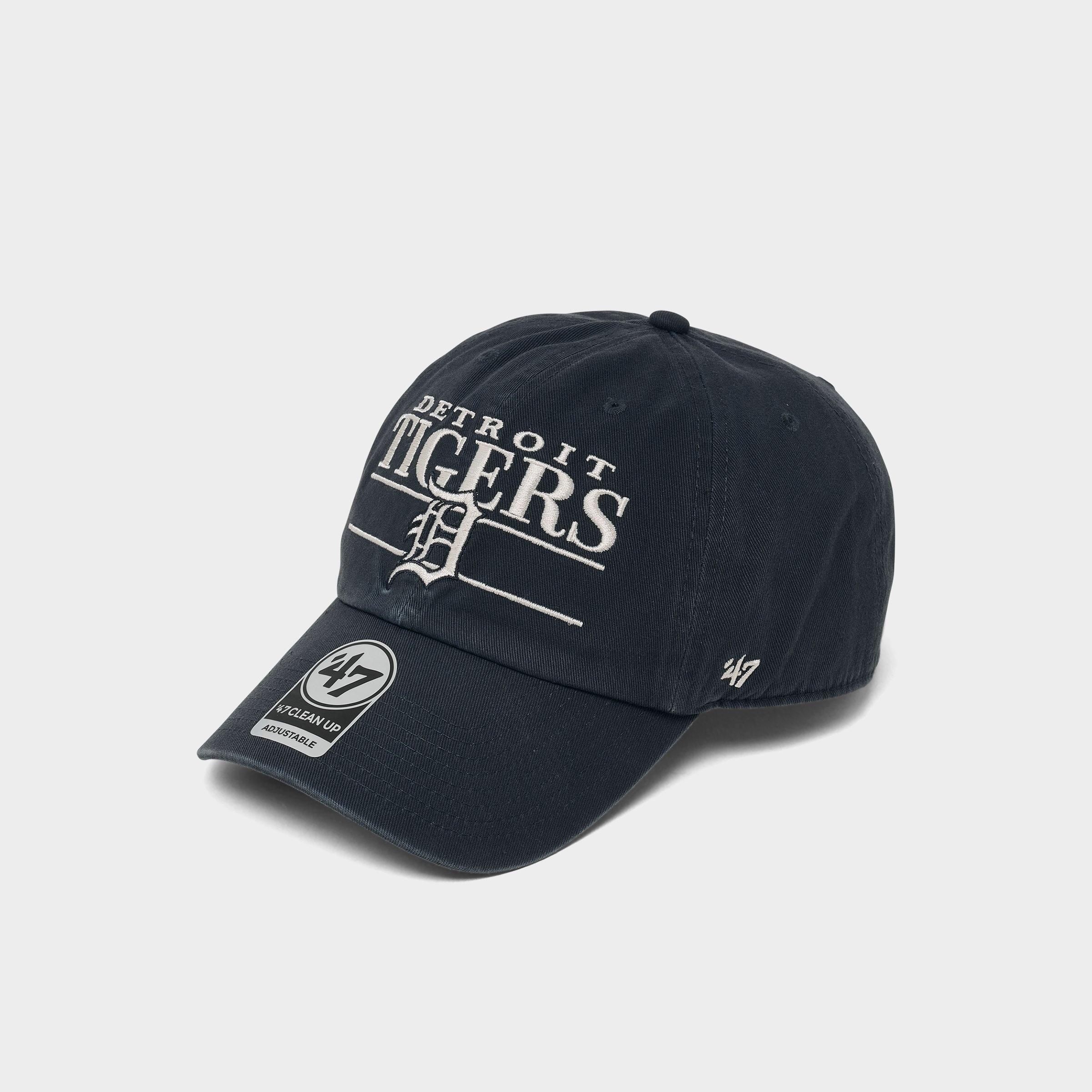 47 Brand '47 Detroit Tigers MLB Team Name & Logo Clean Up Strapback Hat in Navy