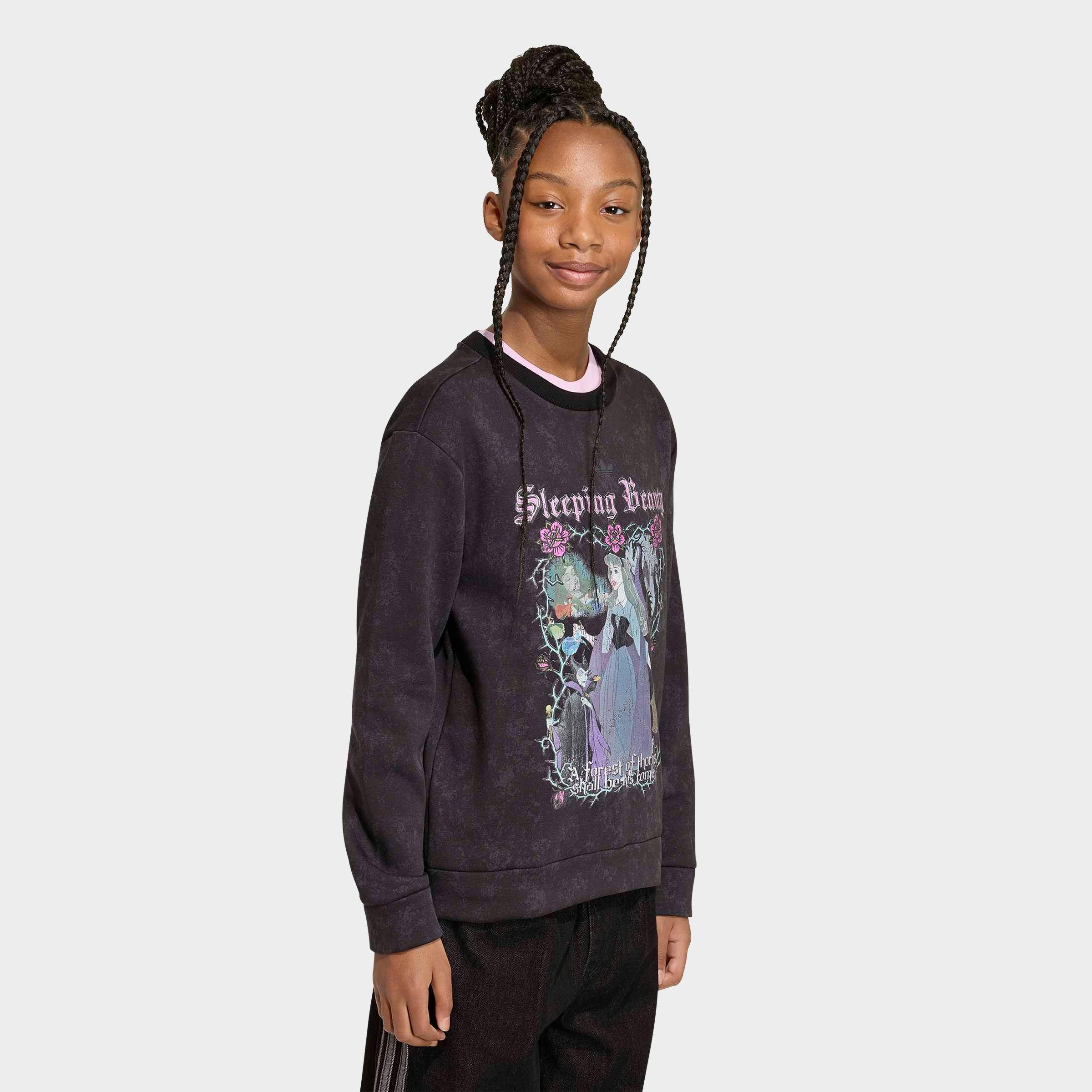 adidas Girls Big Kids Originals x Disney Villains Loose Washed Sweatshirt in Black Size: Medium