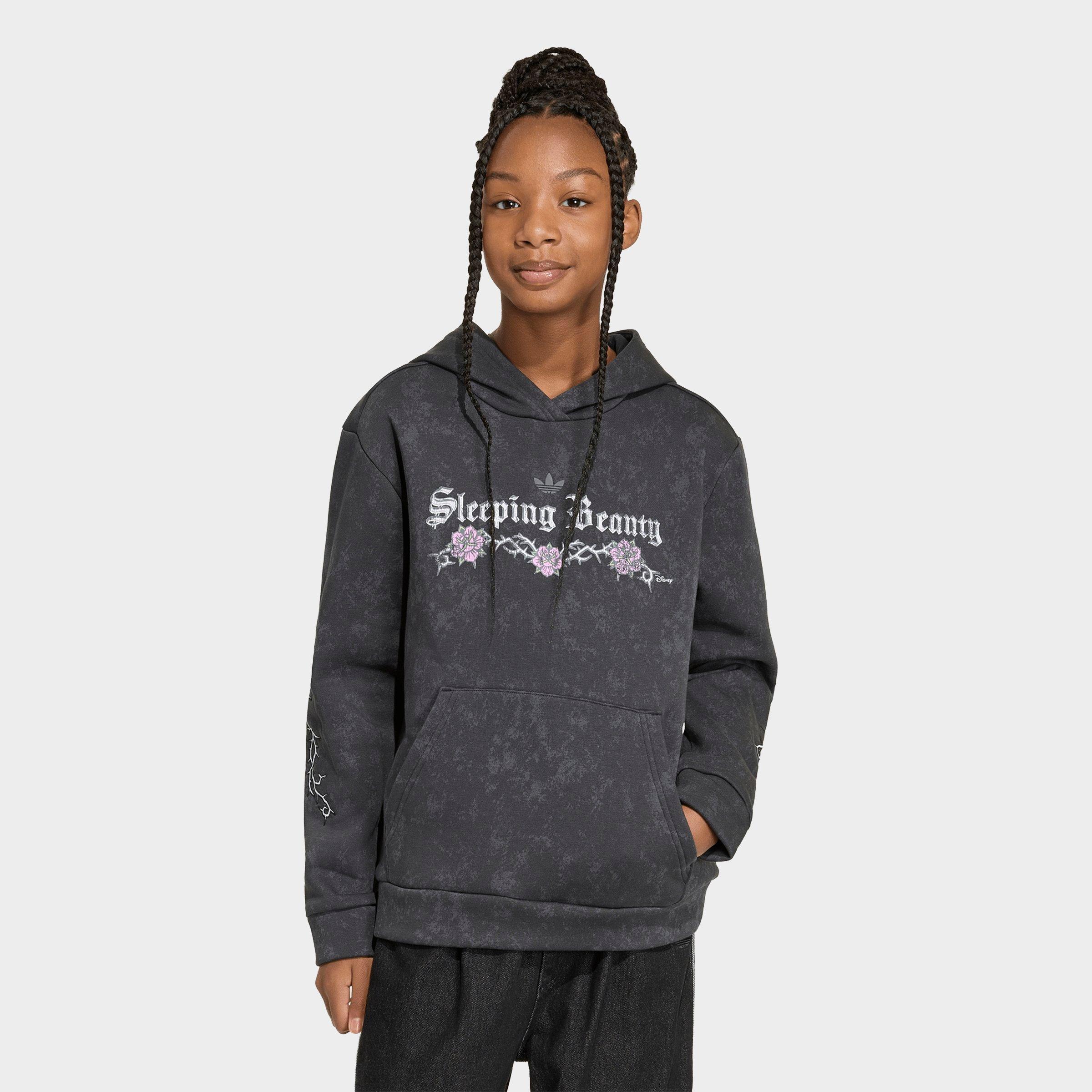 adidas Girls Big Kids Originals x Disney Villains Loose Washed Hoodie in Black Size: XS