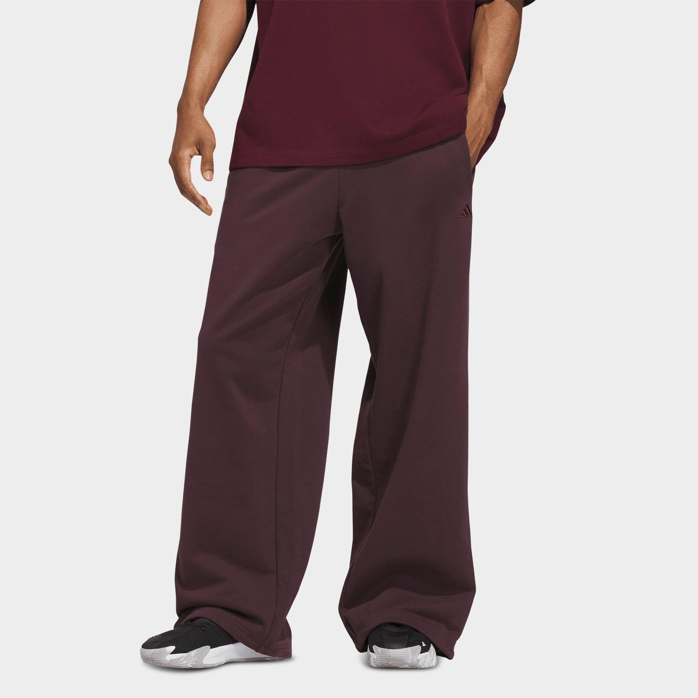adidas Men's Basketball Fleece 3-Stripe Loose Sweatpants in Shadow Maroon Size: Medium