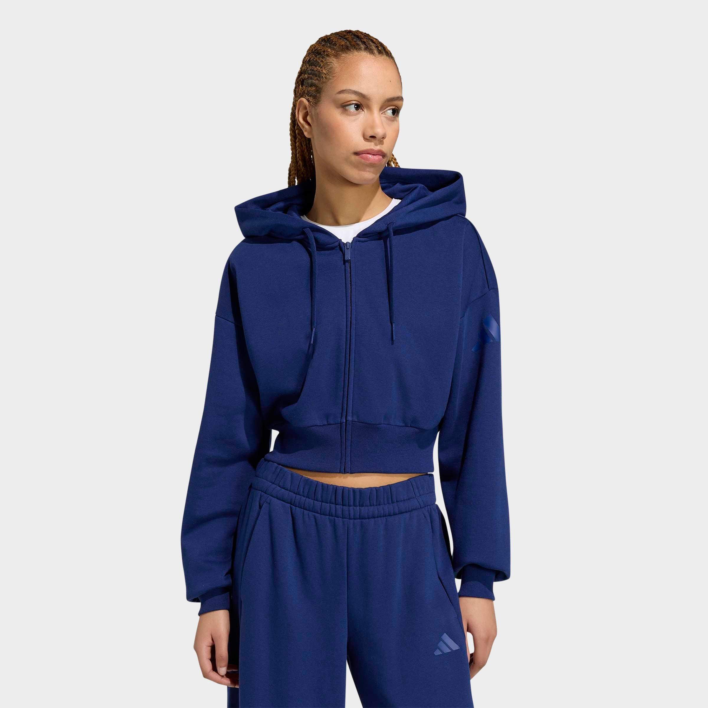 adidas Women's Essentials Contemporary Fleece Full-Zip Hooded Jacket in Dark Blue Size: Medium