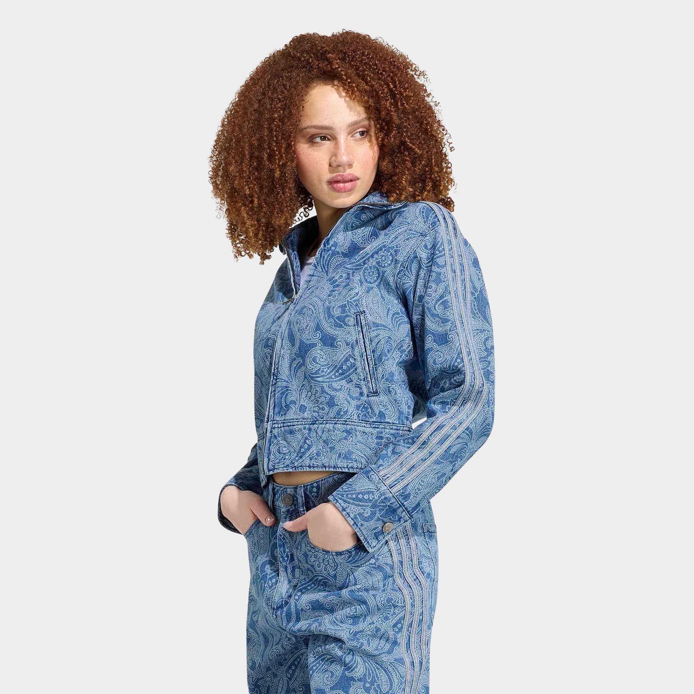 adidas Women's Originals x Liberty London Firebird Denim Track Top in Medium Vintage Denim/Light Denim Size: Small