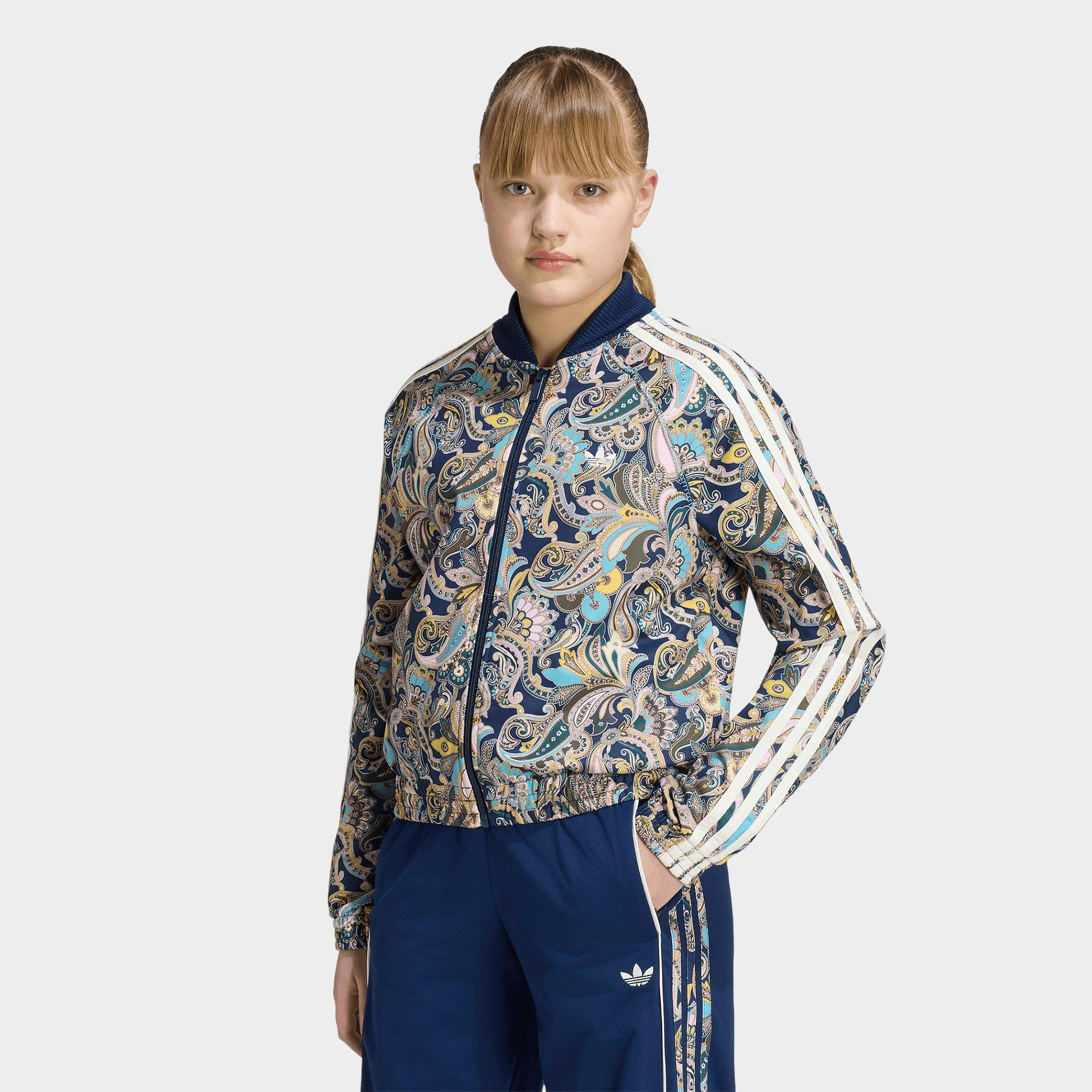 adidas Girls Big Kids Originals Superstar Loose Cropped Paisley Full-Zip Track Top Size: Small