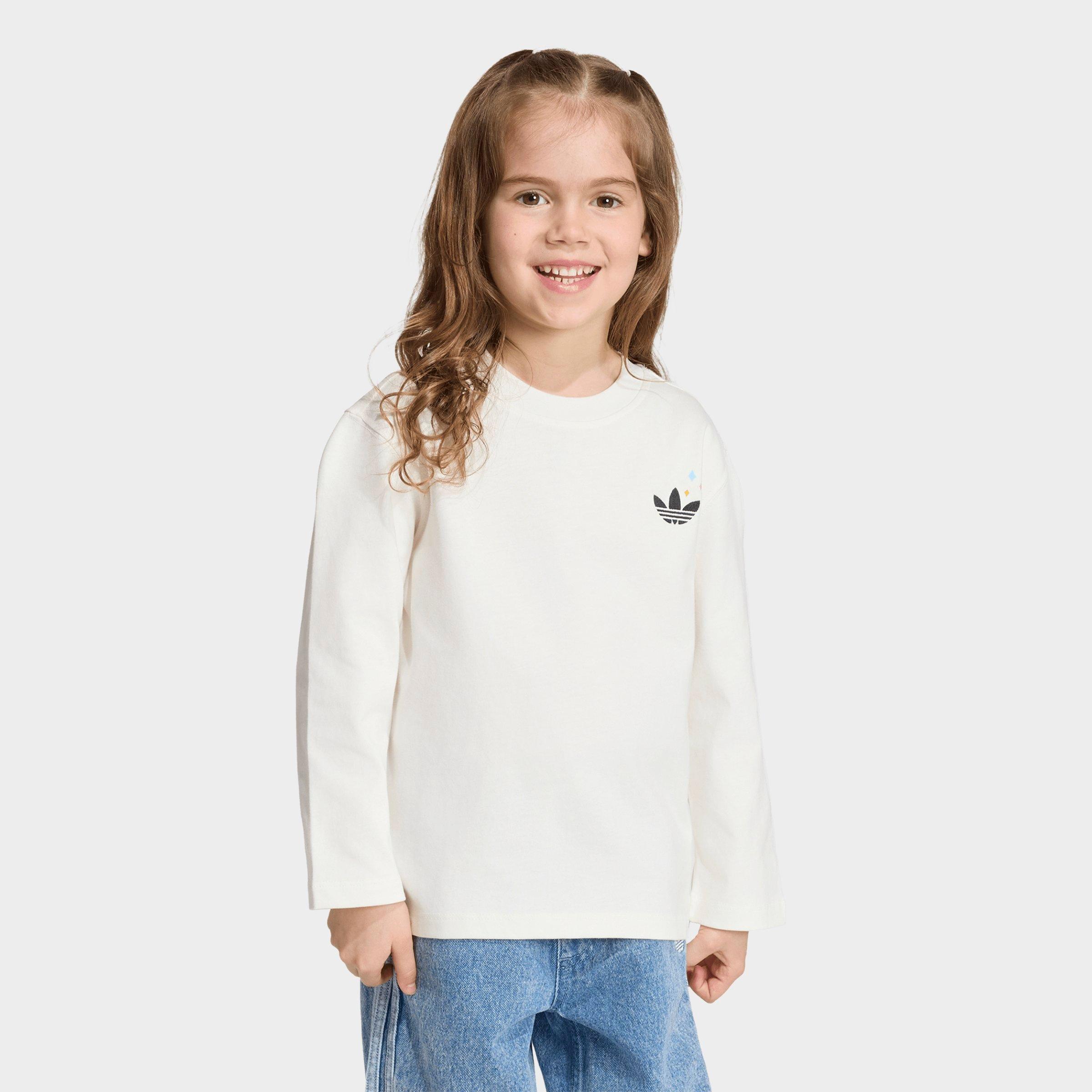 adidas Girls Little Kids Originals x Care Bears Loose Long-Sleeve T-Shirt in Off White Size: 2XS