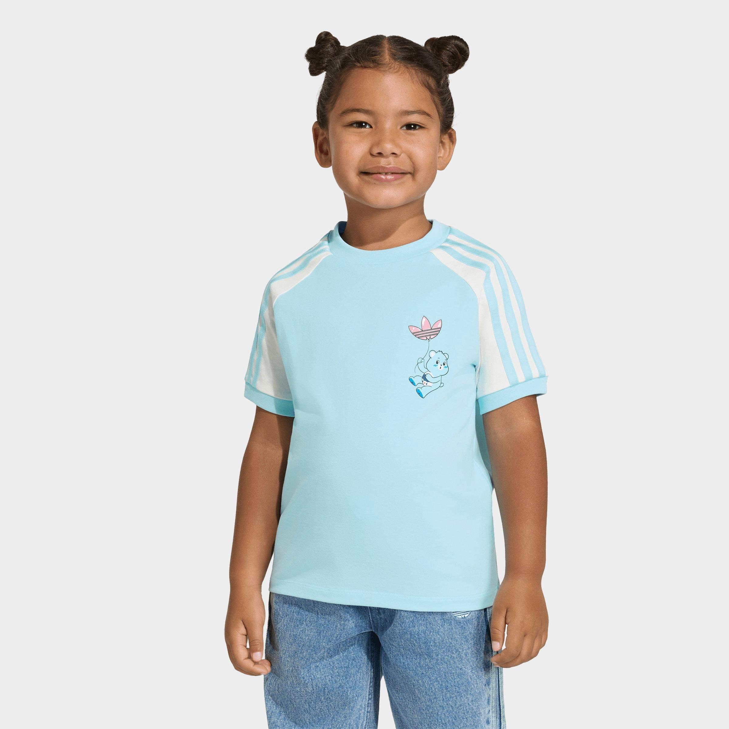 adidas Girls Little Kids Originals x Care Bears T-Shirt in Bliss Blue/Off White Size: XS