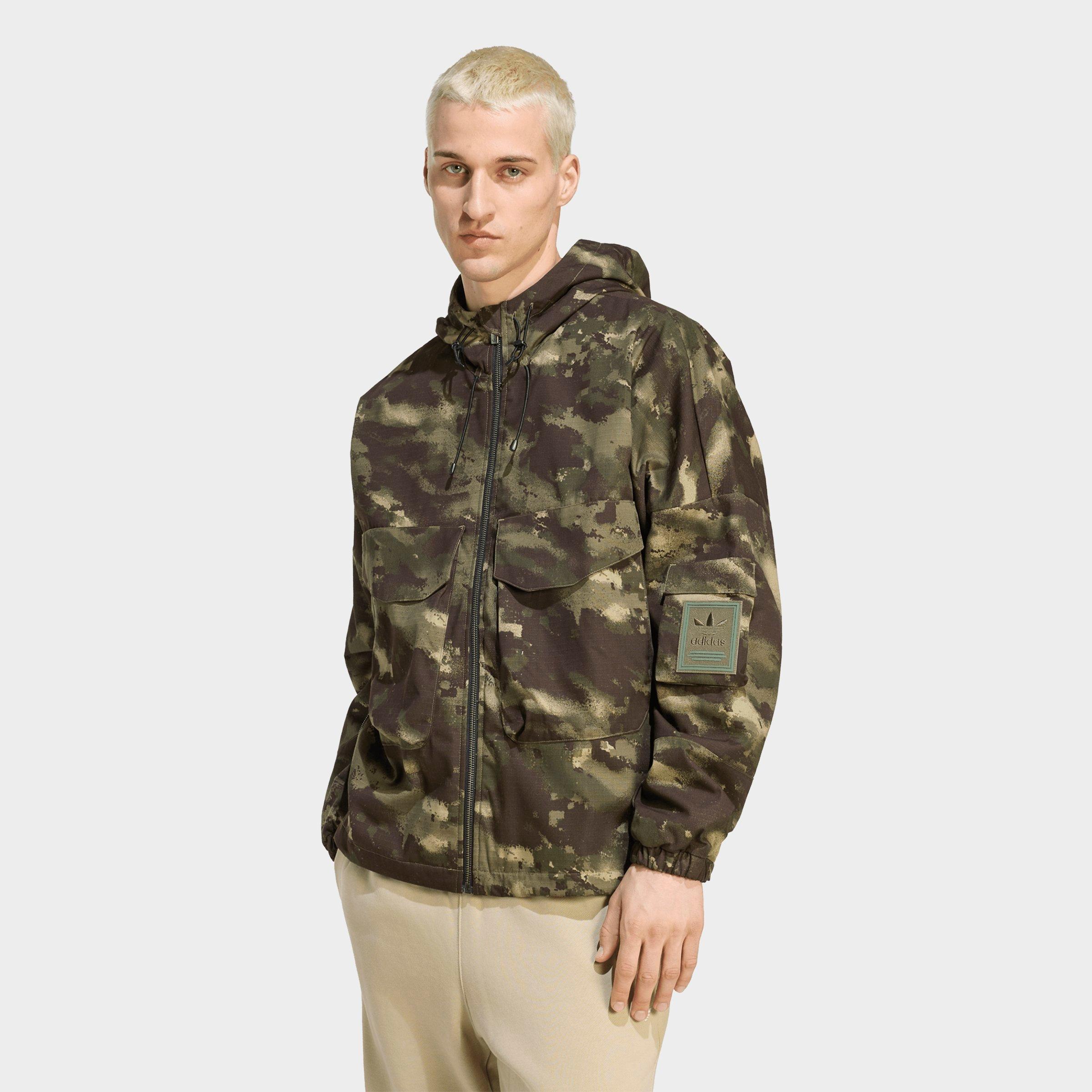 adidas Men's Originals Camo Ripstop Full-Zip Jacket in Olive Strata Size: Small